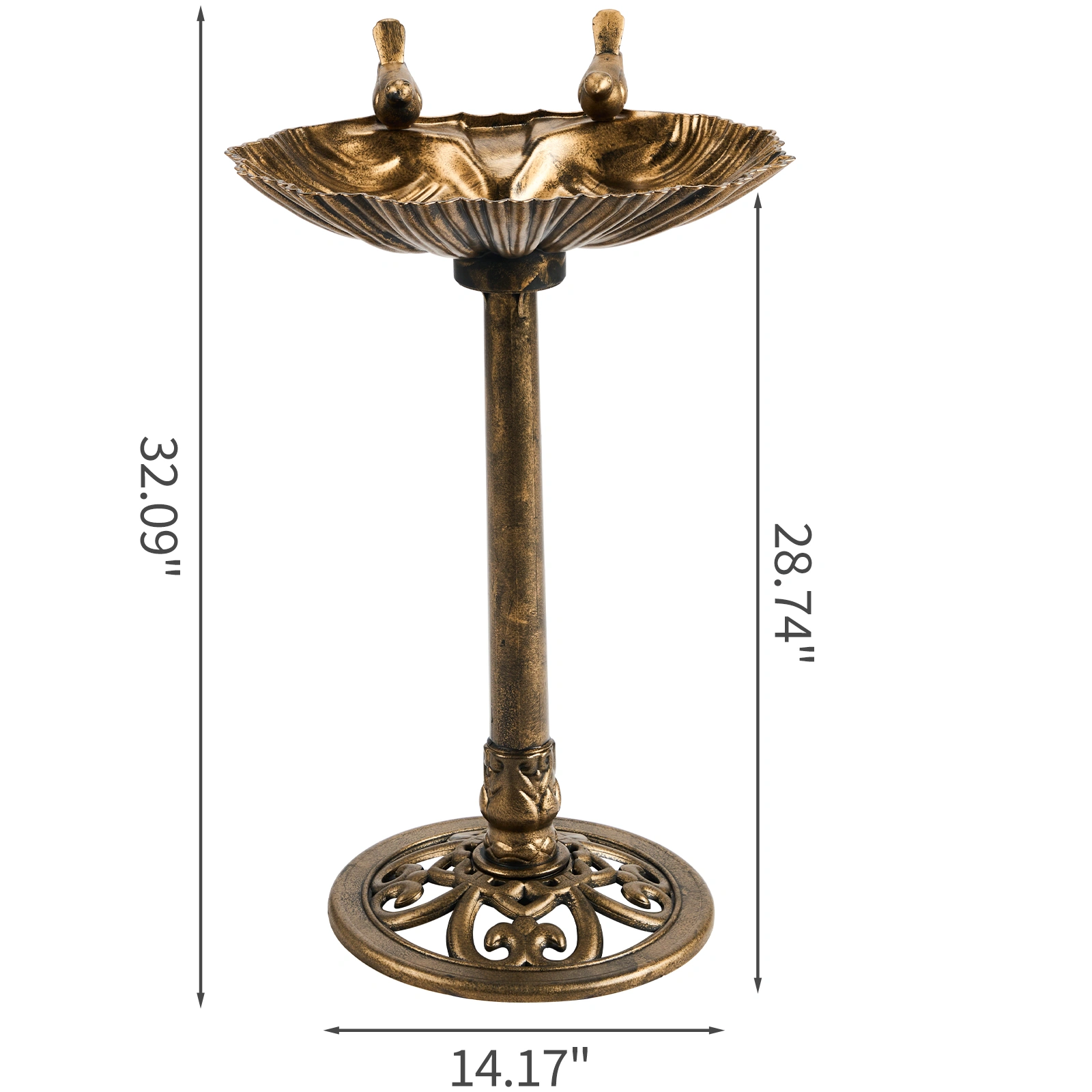 50*36*81cm Antique Bronze Resin Bird Bath With Shell Edge & 1.4W Solar Fountain view 11