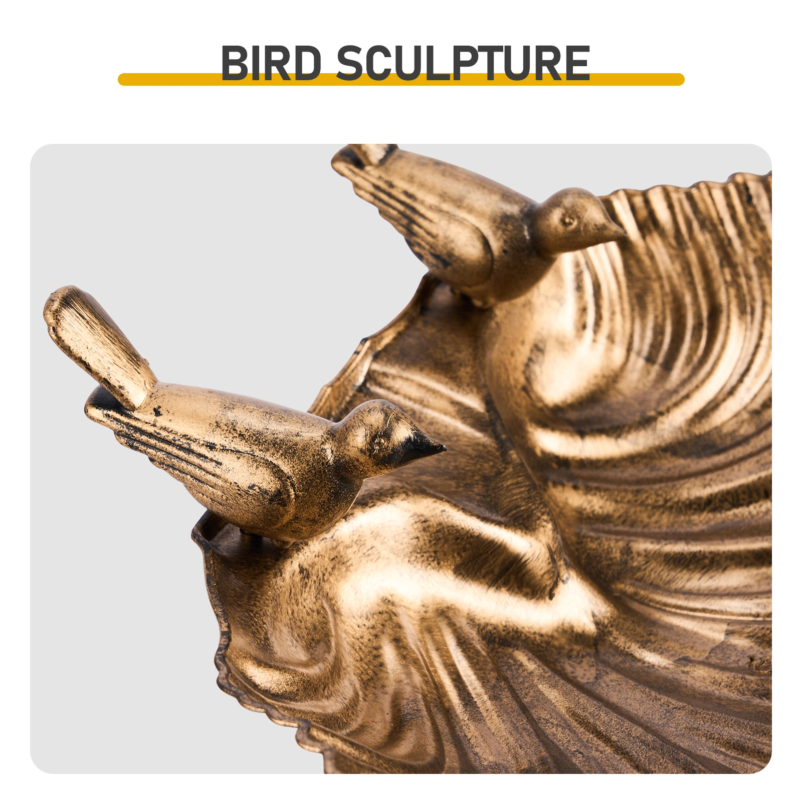 50*36*81cm Antique Bronze Resin Bird Bath With Shell Edge & 1.4W Solar Fountain view 7