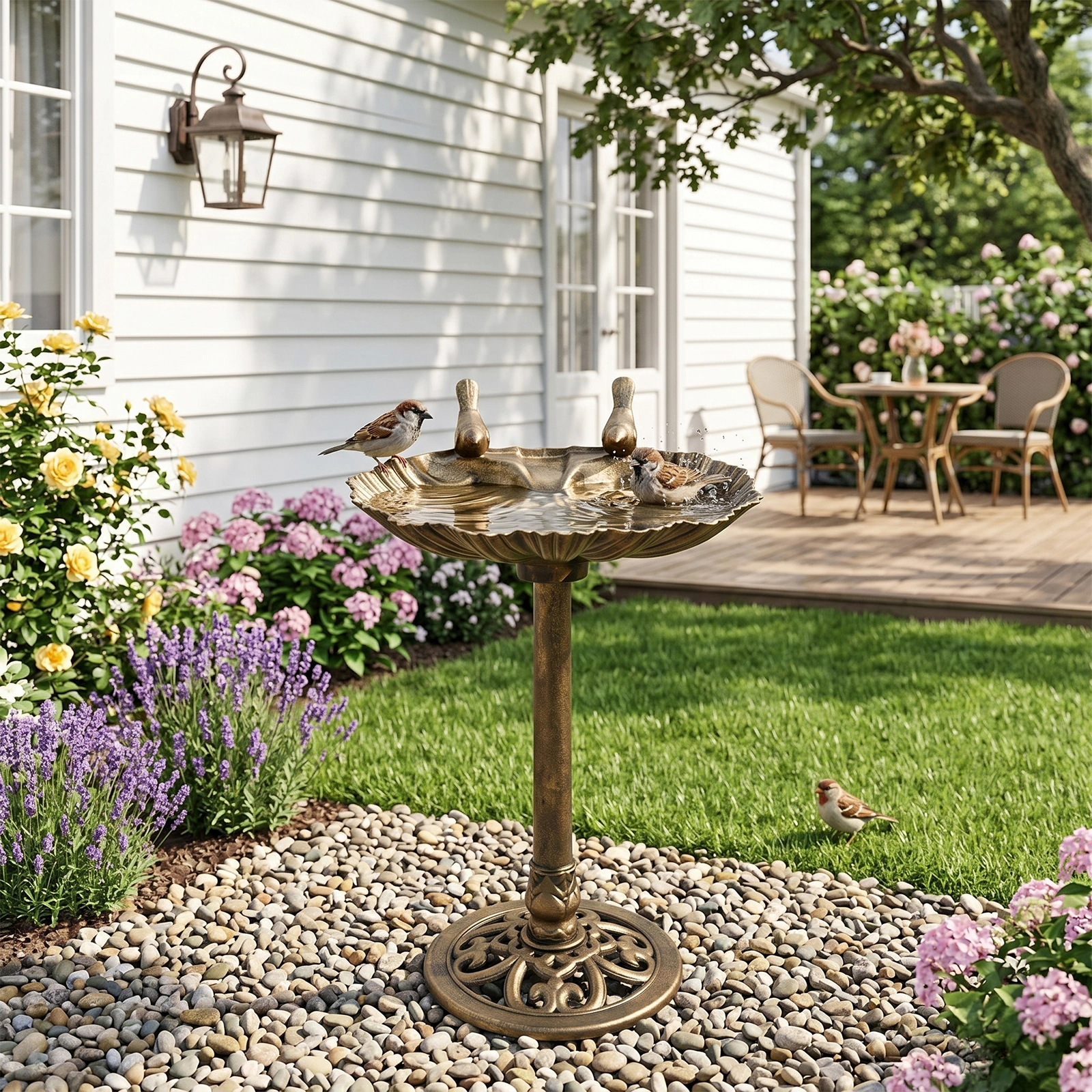 50*36*81cm Antique Bronze Resin Bird Bath With Shell Edge & 1.4W Solar Fountain view 8