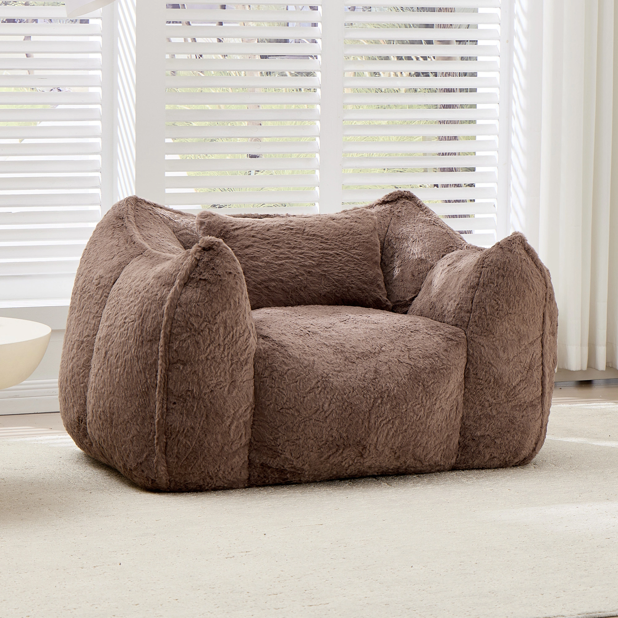Giant Bean Bag Chair with Pillow, Large Faux Fur Bean Bag for Adults & Kids, Khaki Floor Sofa for Living Room Bedroom Apartment