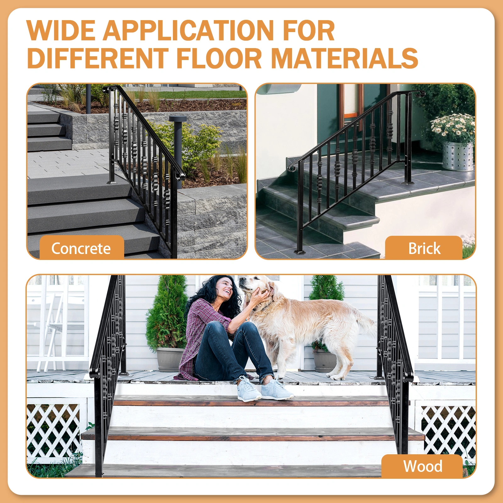 Matte Black Outdoor Iron Handrail - 4 Level Stairs Railing view 14
