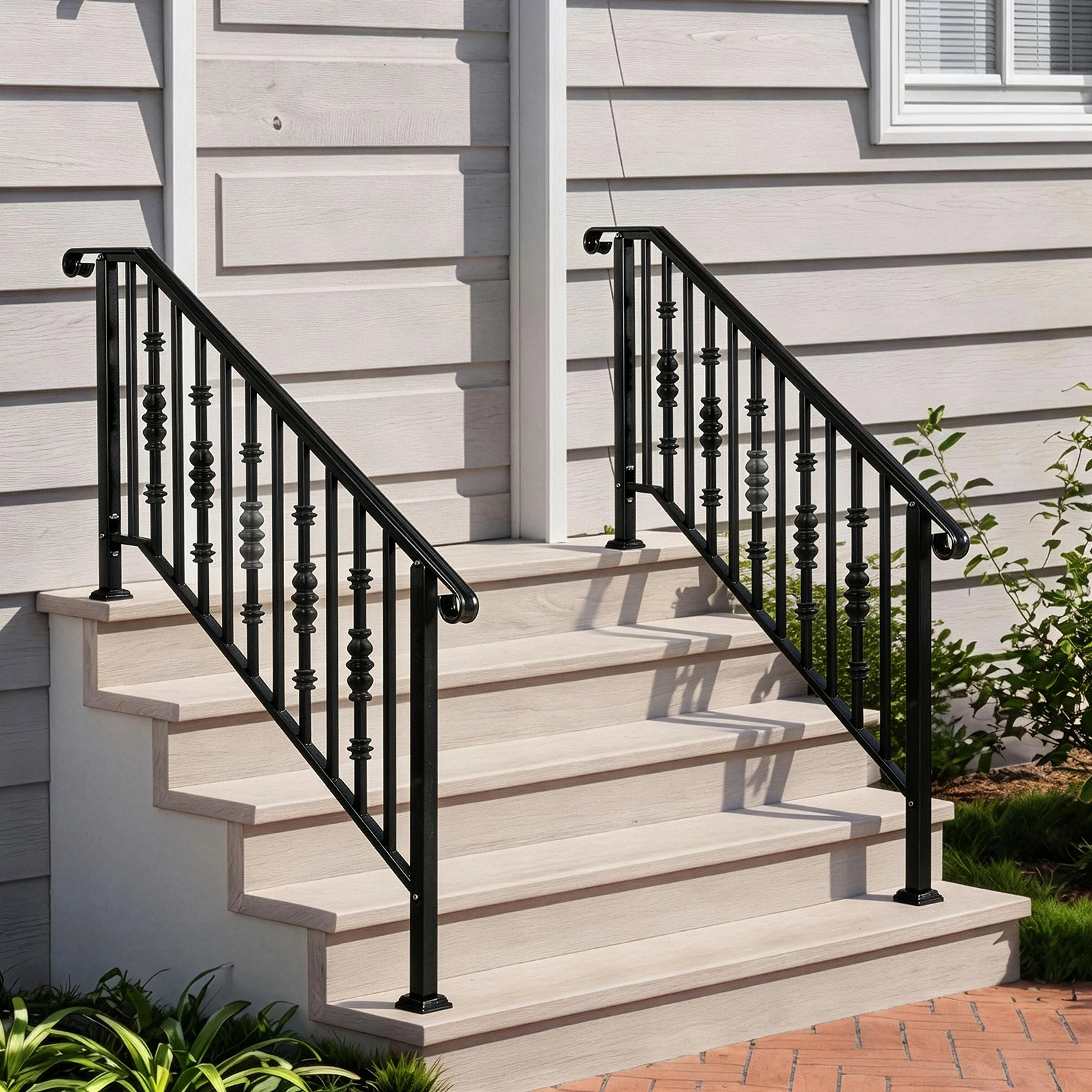 Matte Black Outdoor Iron Handrail - 4 Level Stairs Railing view 17