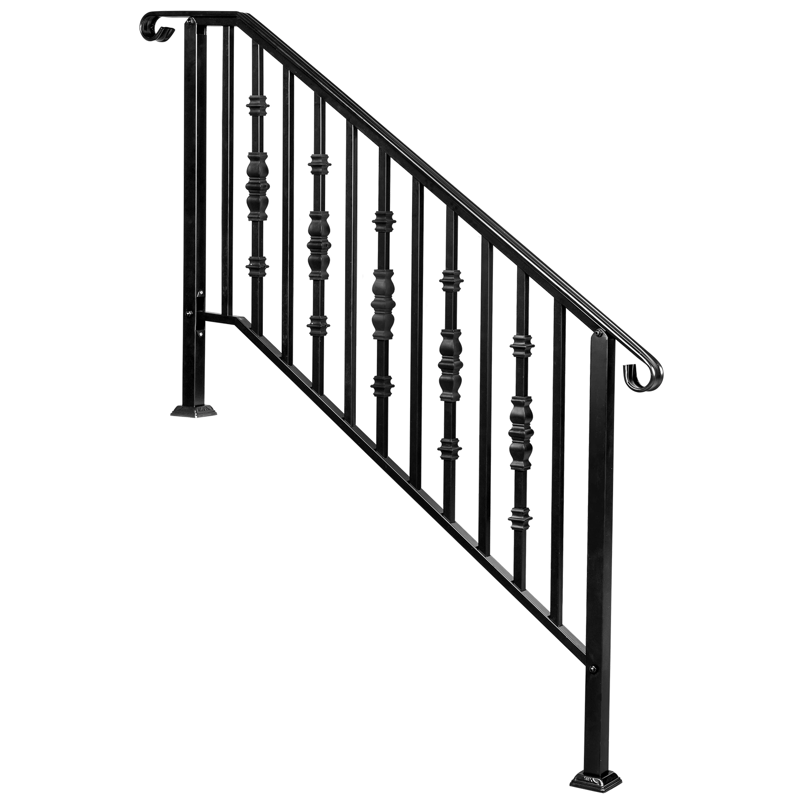 Matte Black Outdoor Iron Handrail - 4 Level Stairs Railing view 2