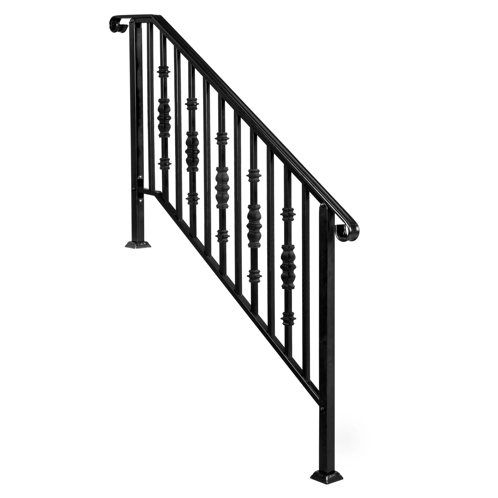 Matte Black Outdoor Iron Handrail - 4 Level Stairs Railing view 3