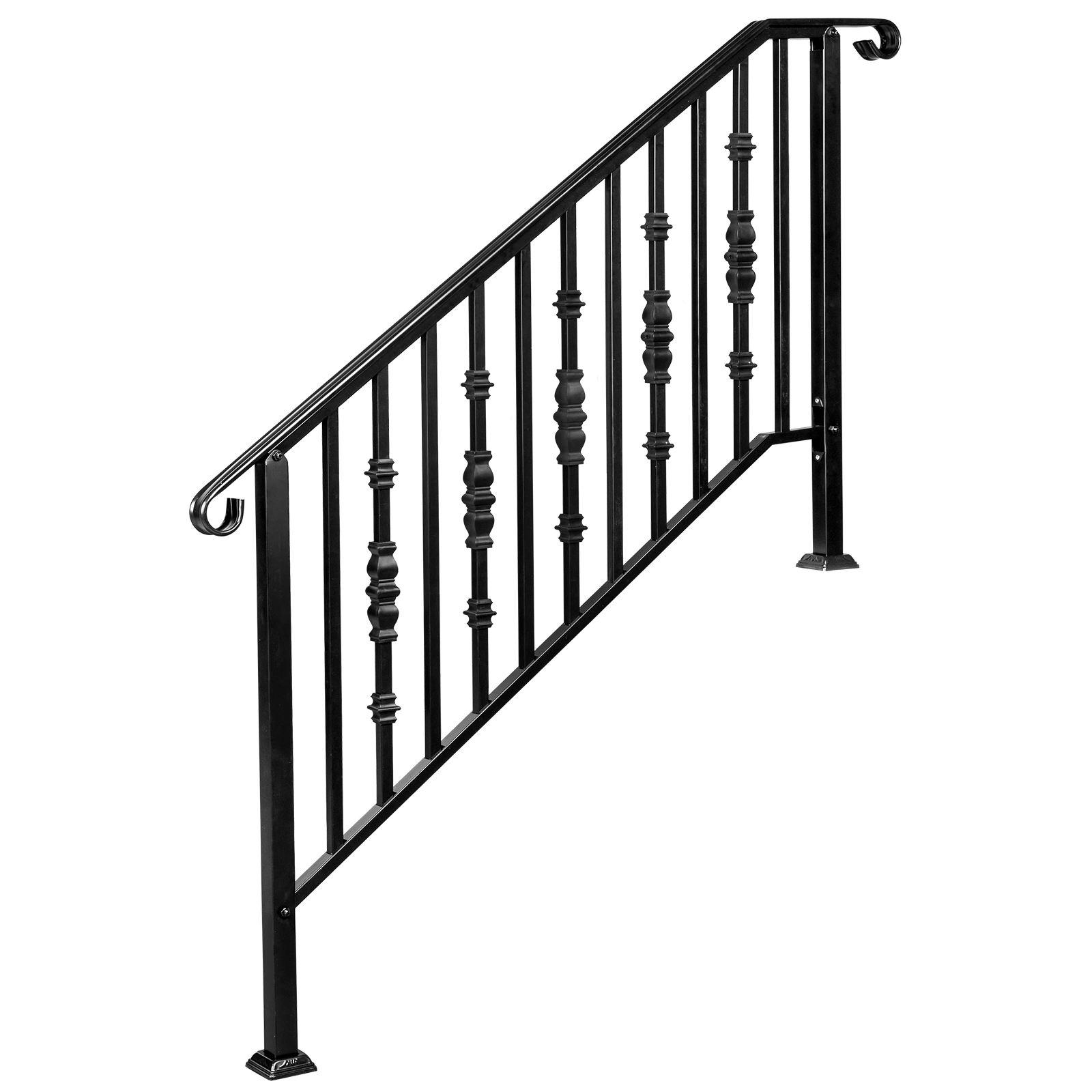 Matte Black Outdoor Iron Handrail - 4 Level Stairs Railing view 4