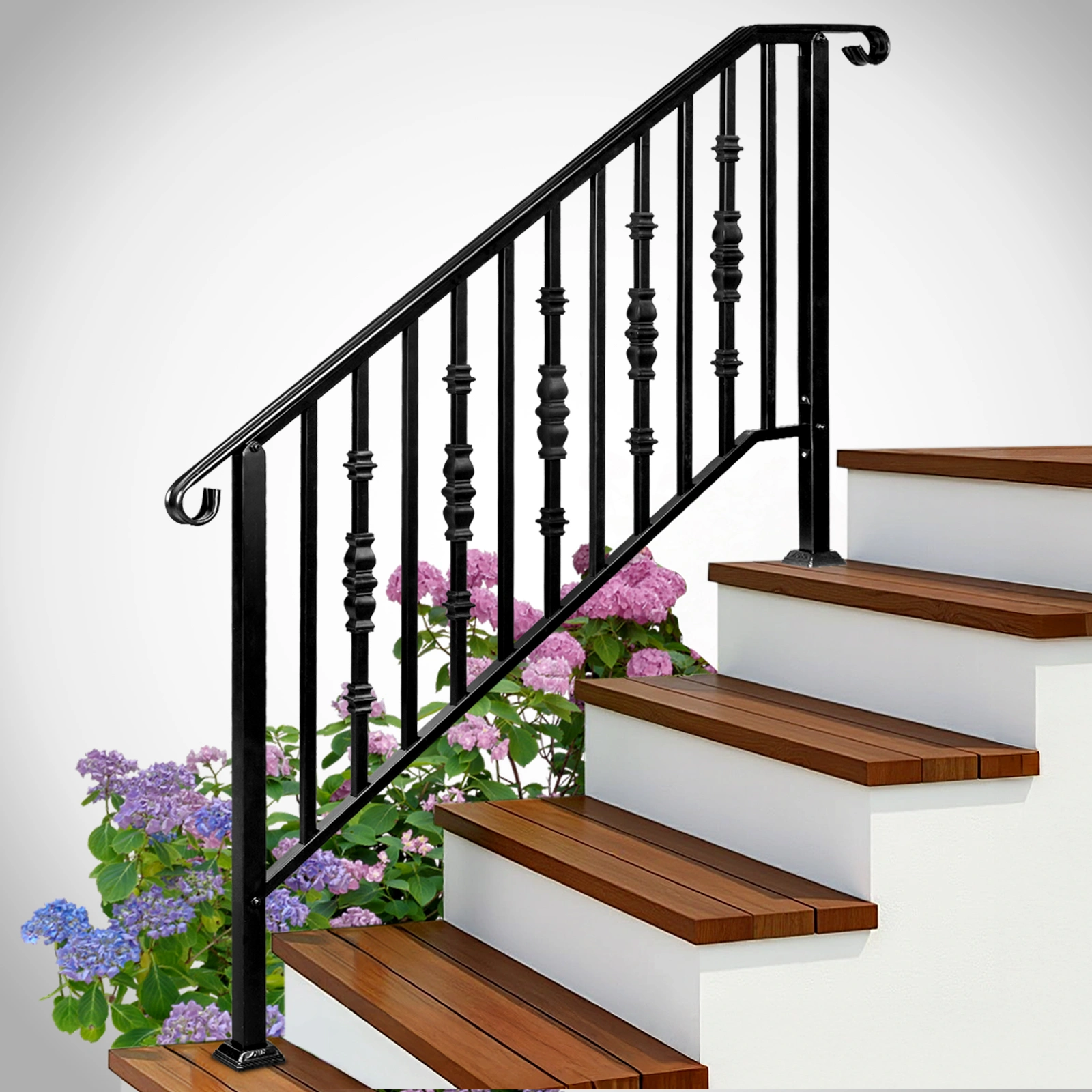 Matte Black Outdoor Iron Handrail - 4 Level Stairs Railing view 6