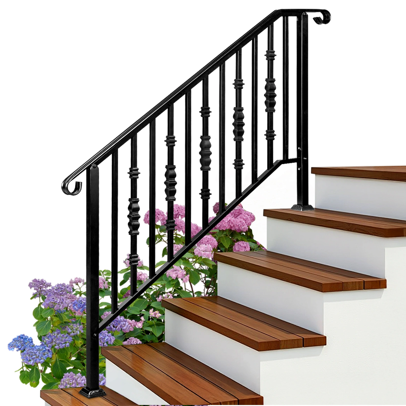 Matte Black Outdoor Iron Handrail - 4 Level Stairs Railing view 7