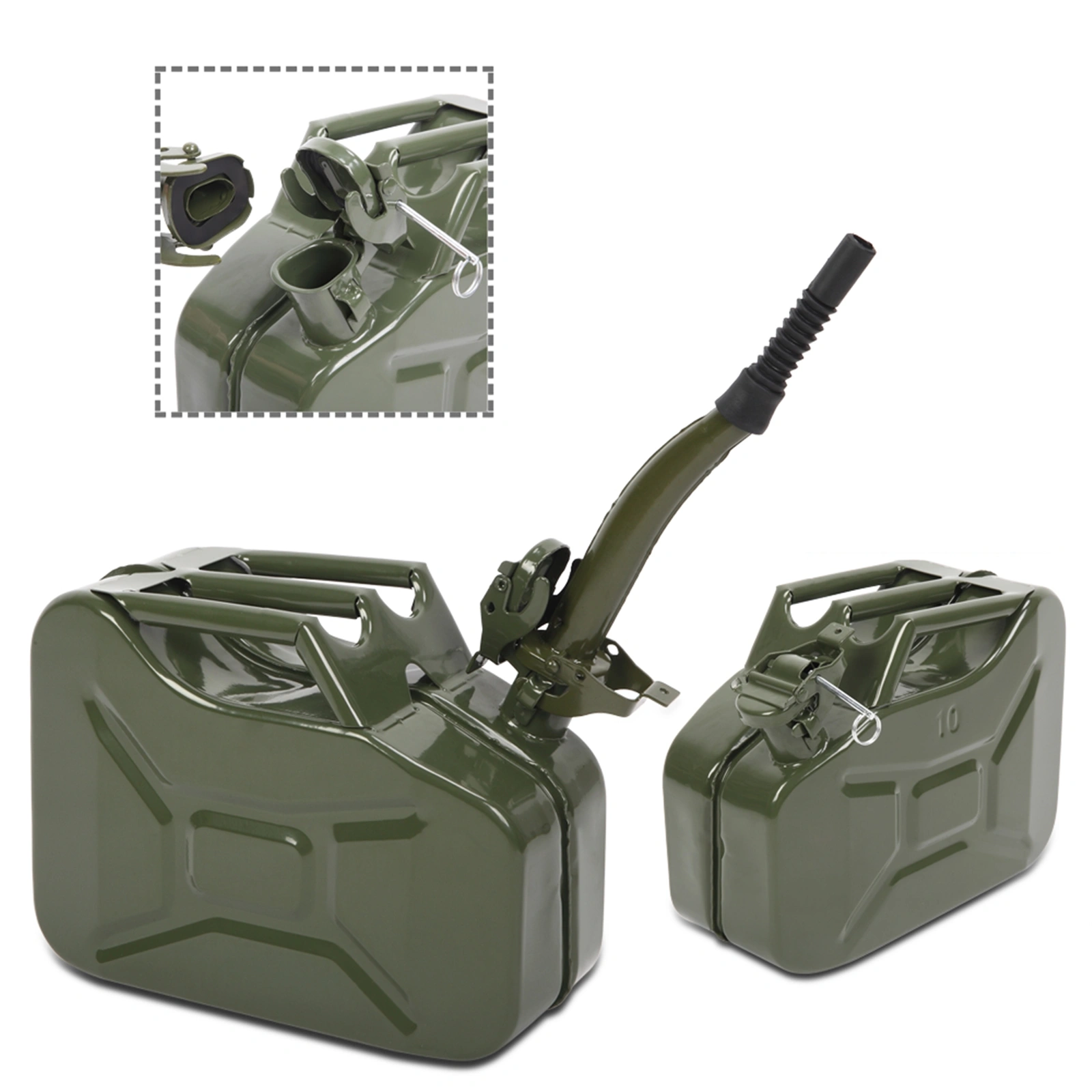 10L 0.8mm American Oil Barrel Drum Army Green Steel Fuel Container Inverted Pipe