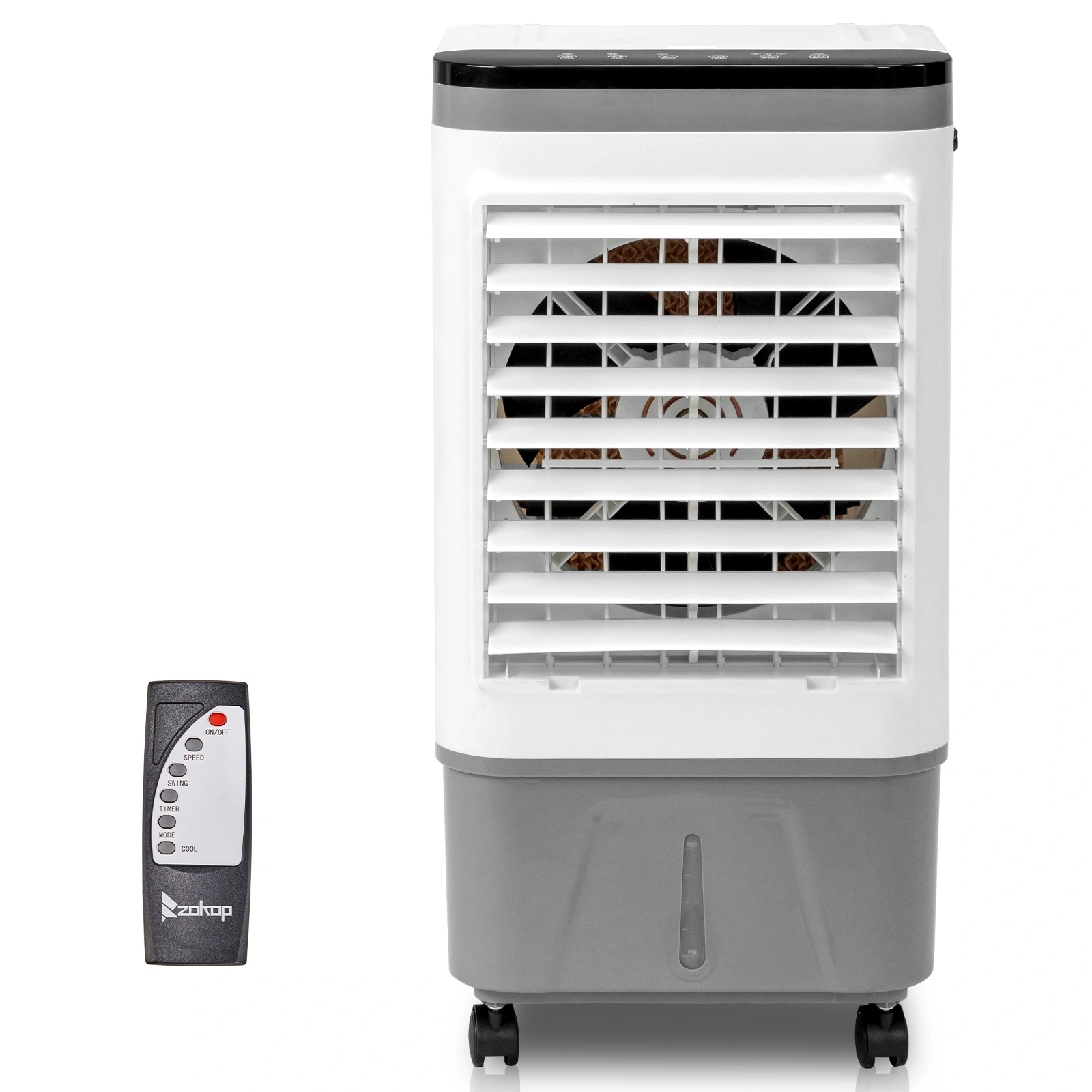 3 in 1 Portable Evaporative Cooler,720R,Indoor,Outdoor,461CFM Air Cooler with remote,Copper motor,5.28 Gal Water Tank & Scroll Casters, 4 Ice Packs,12H timer settings,Gray and White view 11