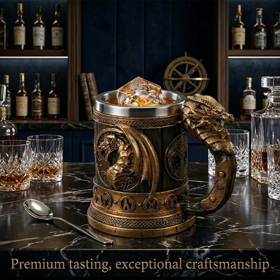 Viking Beer Mug 550ml Stainless Steel Tankard - Nordic Retro Style Ale Coffee Cup & Beer Stein