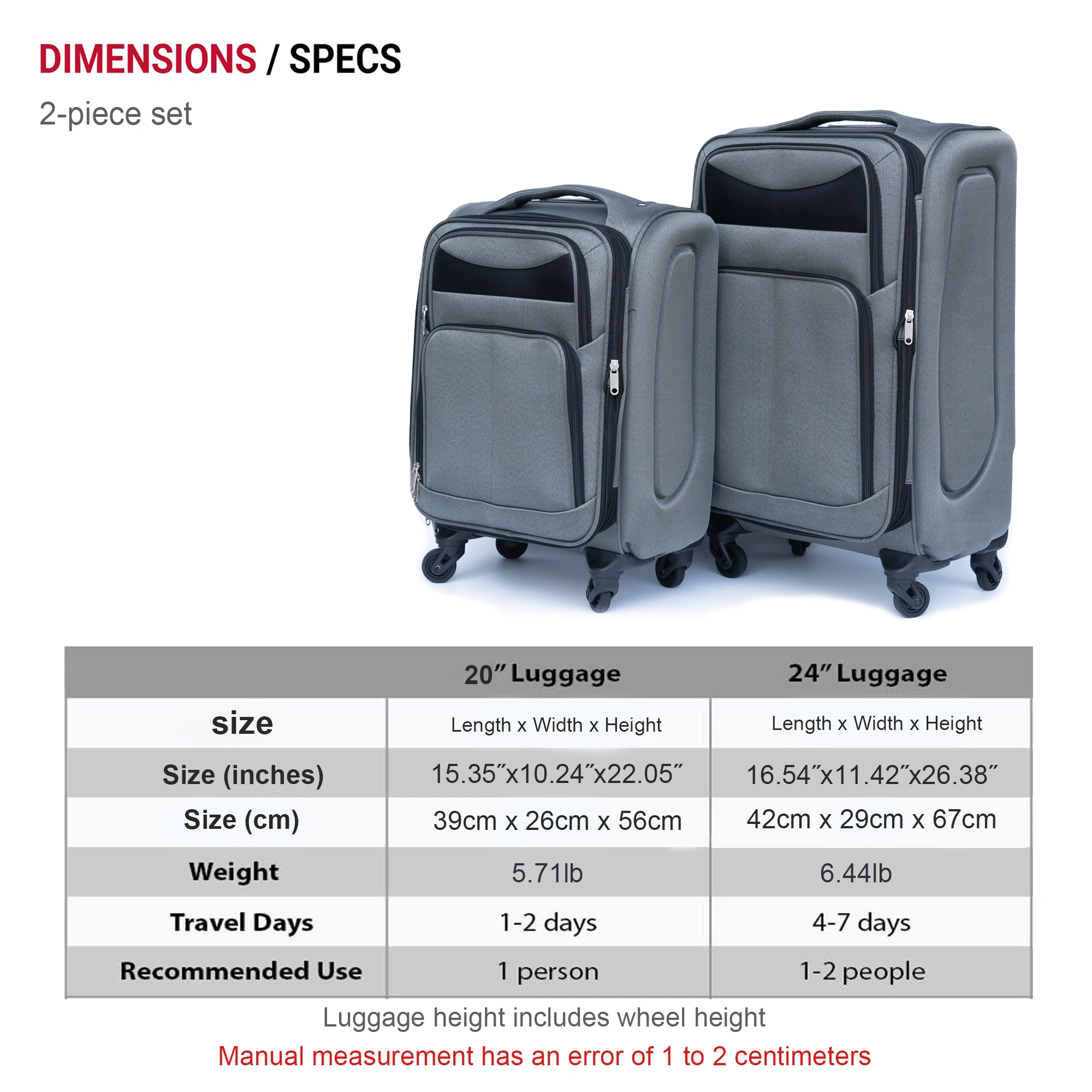 (20+24) Two-piece suitcase suitcase set Oxford trolley case without password lock universal wheel GRAY -Does not support self pick up view 2