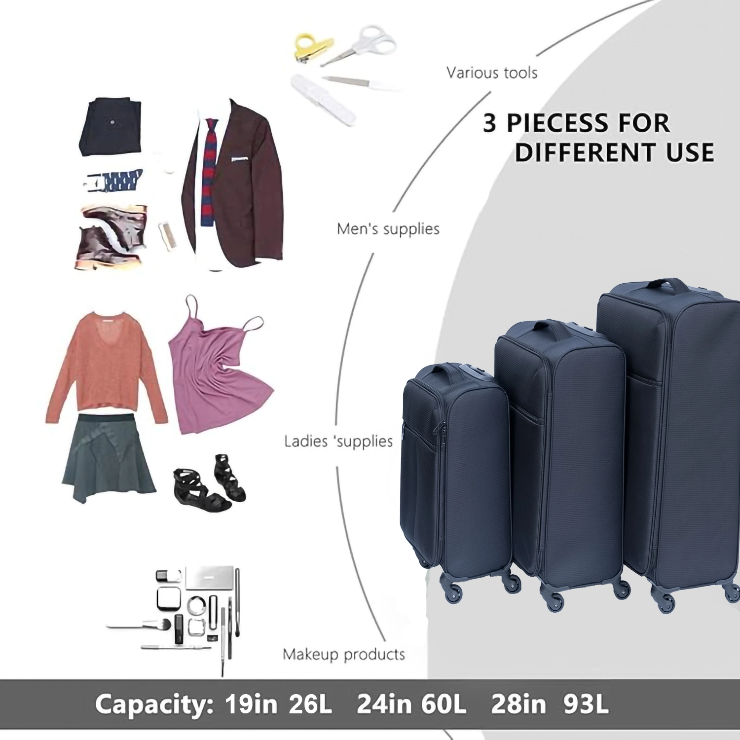 (20+24) Two-piece suitcase suitcase set Oxford trolley case without password lock universal wheel GRAY -Does not support self pick up view 6