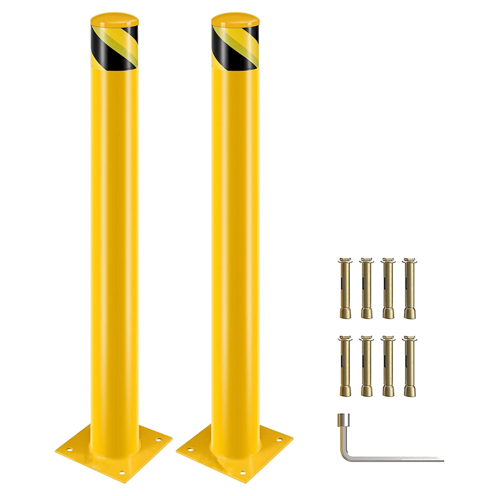 Safety Bollard Post 107cm Height Steel Parking Bollard 11.4cm Diameter Yellow Powder Coated Barrier Post for Traffic Sensitive Areas, 2PCS