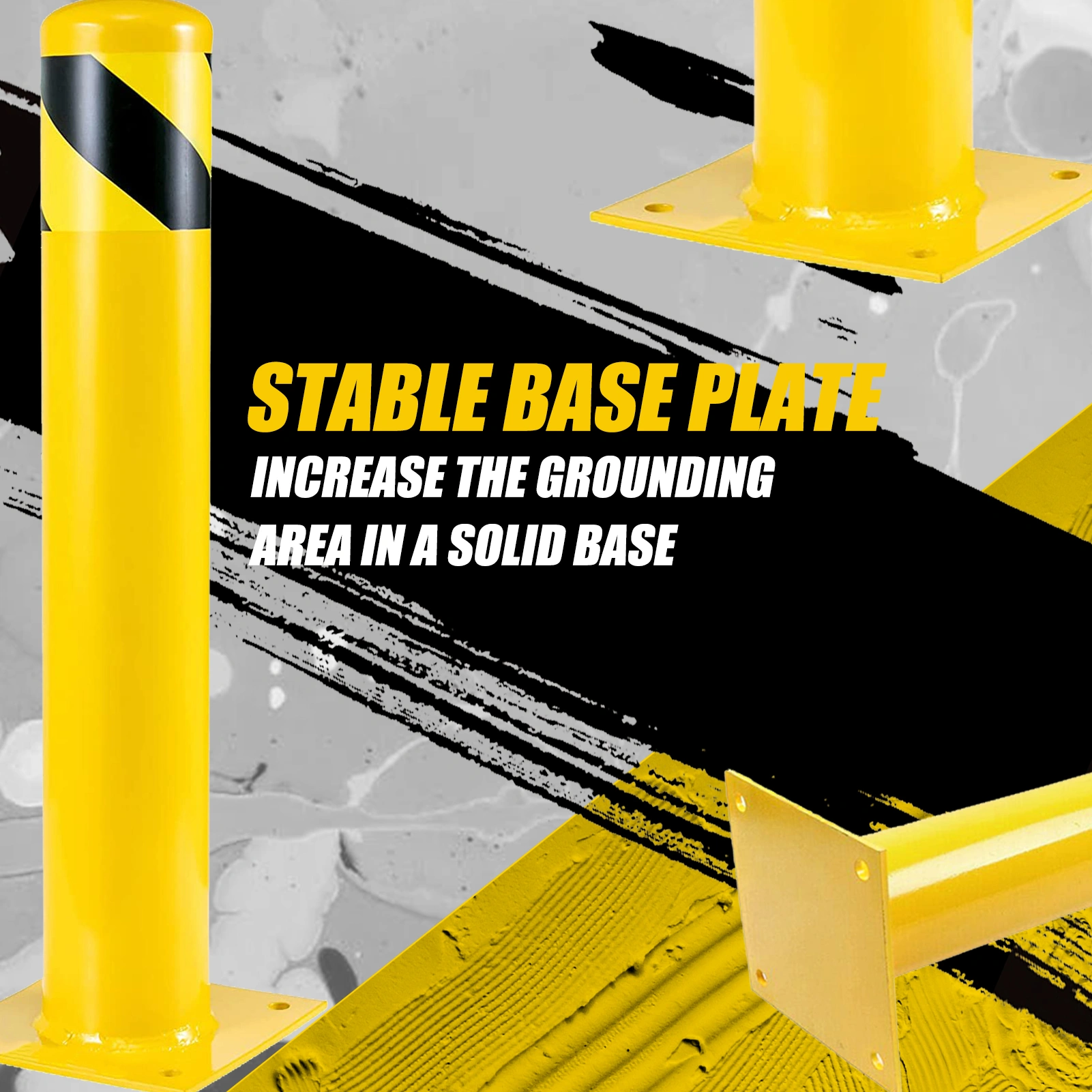 Safety Bollard Post 107cm Height Steel Parking Bollard 11.4cm Diameter Yellow Powder Coated Barrier Post for Traffic Sensitive Areas, 2PCS view 3
