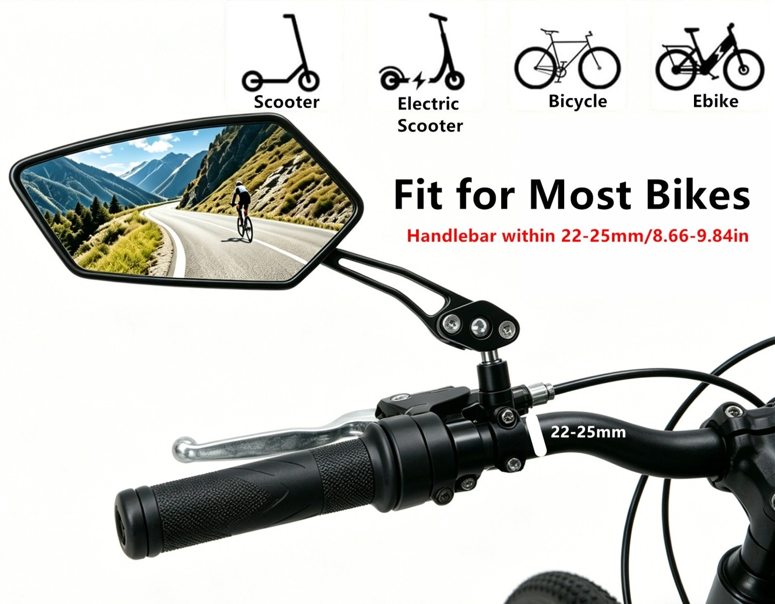 1 Pair Bike Rear View Mirror Rotatable Diamond Handlebar Mirror for MTB Road Cycling Bicycle Glass Lens US Shipping view 8
