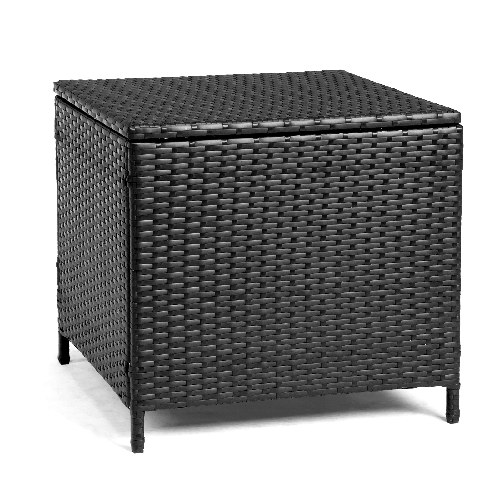 Outdoor PE Wicker Side Table with Storage, Patio Rattan End Table Square Container for Furniture Covers, Toys and Gardening Tools, Black view 4