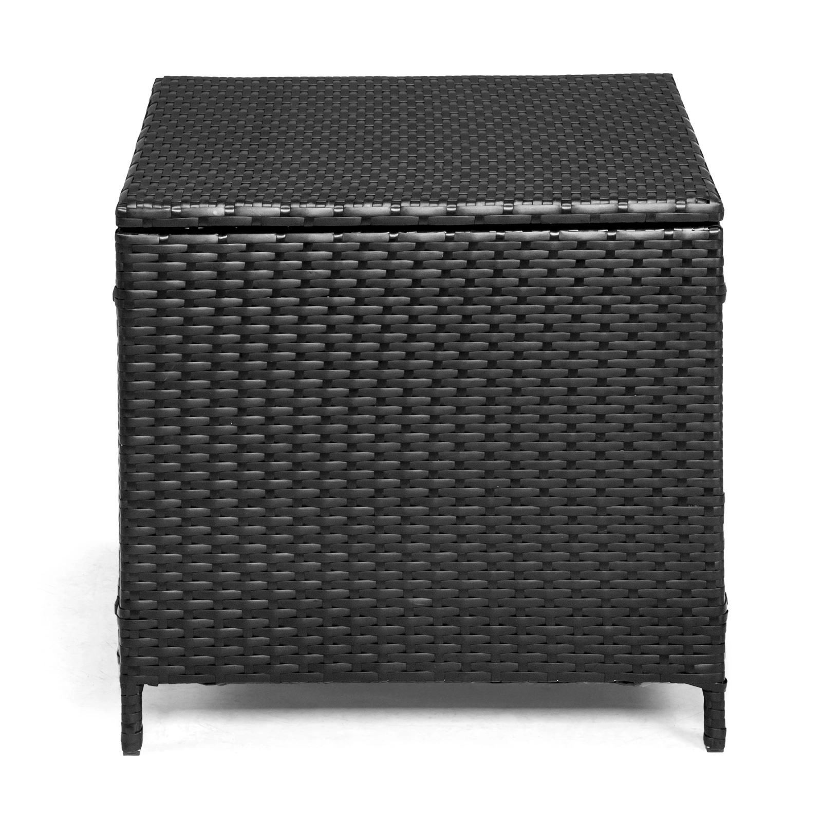 Outdoor PE Wicker Side Table with Storage, Patio Rattan End Table Square Container for Furniture Covers, Toys and Gardening Tools, Black view 6