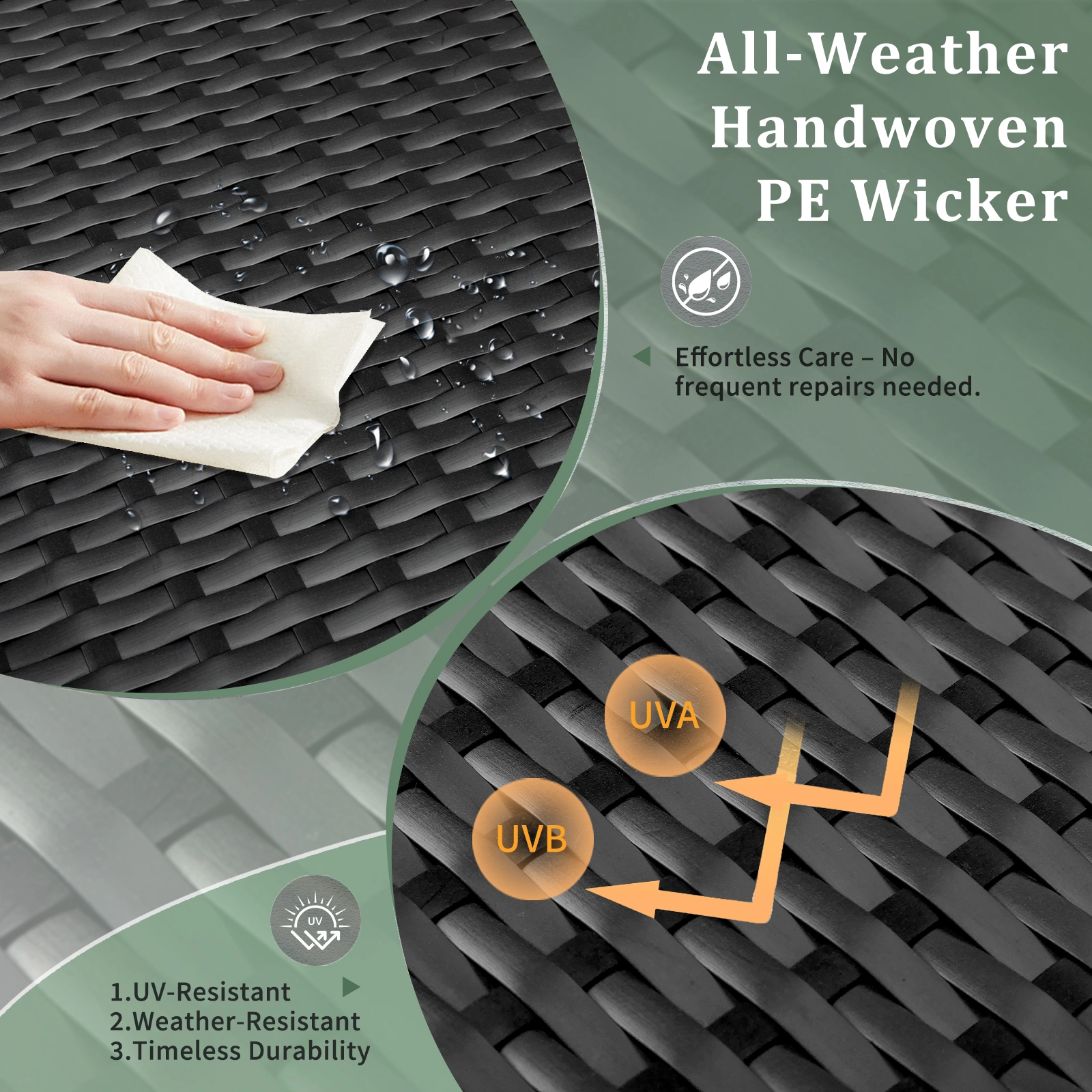 Outdoor PE Wicker Side Table with Storage, Patio Rattan End Table Square Container for Furniture Covers, Toys and Gardening Tools, Black view 9