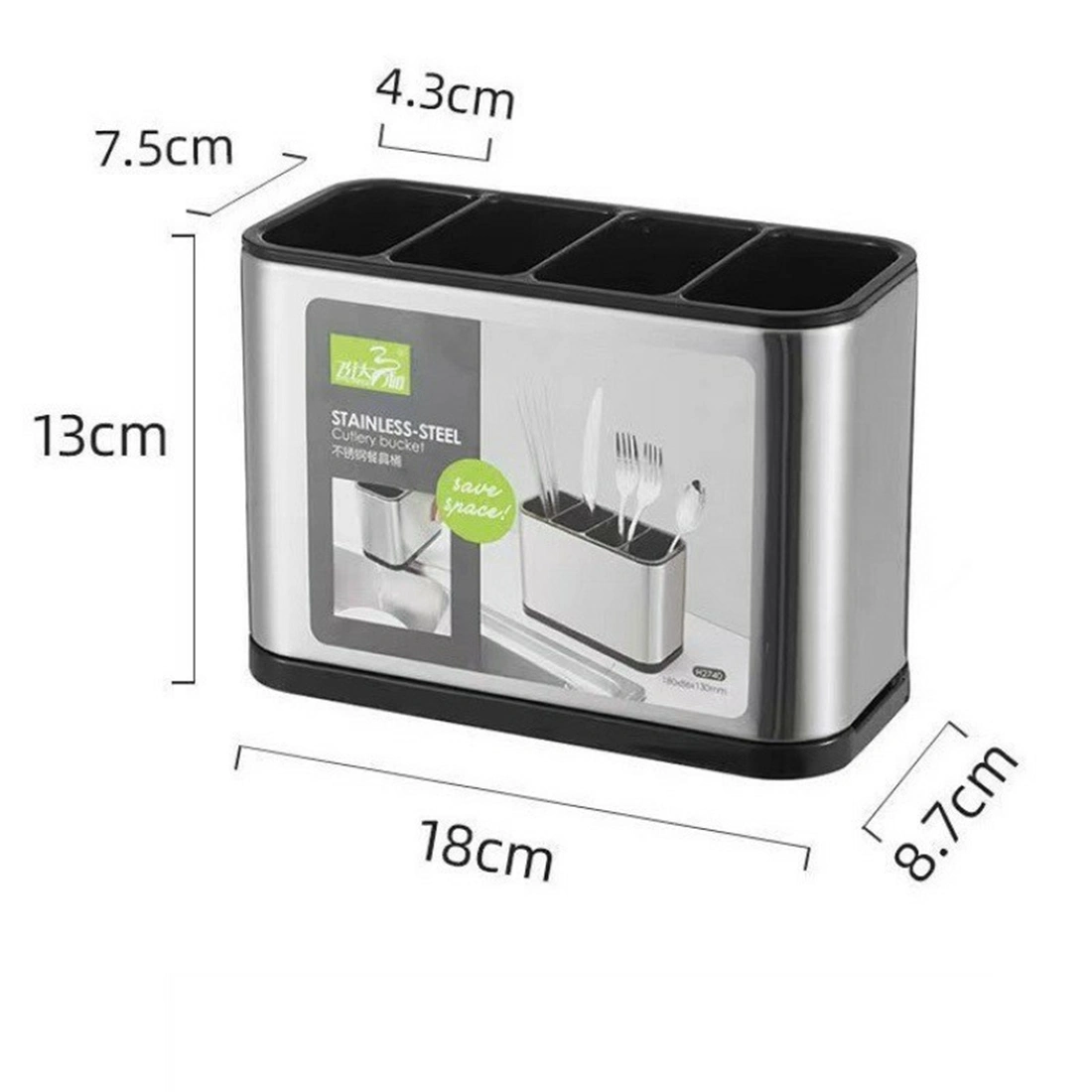 Stainless Steel Kitchen Cutlery Organizer Box - Spoon Fork Chopsticks Drainer Storage Rack Holder Tray for Countertop view 2