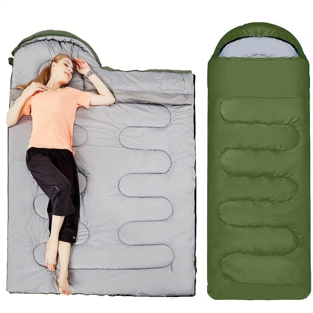 3-4 Season Single Sleeping Bag Rectangular Envelope Zip Up Camping Blue for Kids Adults view 5