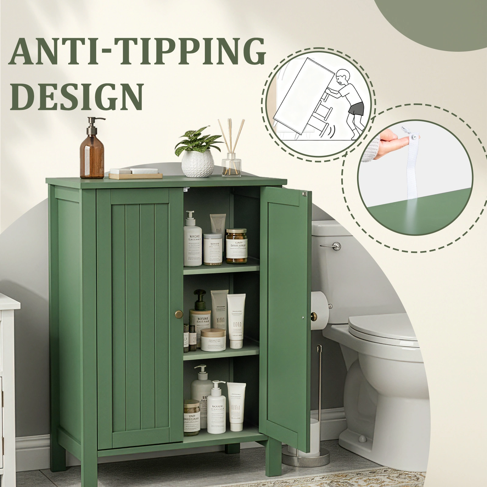 Forest Green MDF Painted with Vertical Stripes, 60*30*80cm, Double Door Bathroom Vanity view 11