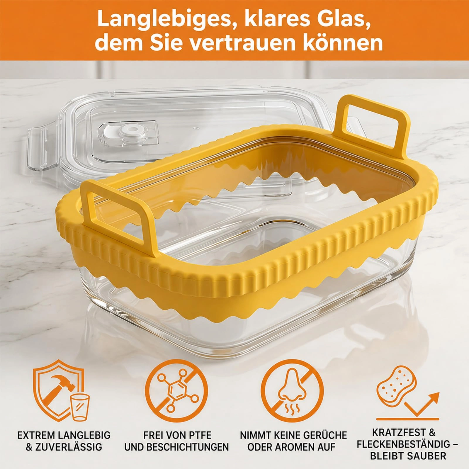 Glass Air Fryer Dish with Lid, Removable Silicone Ring, BPA-Free, Fits Ninja AF400EU/SL400EU/AF500EU & Cosori 2-Basket view 3