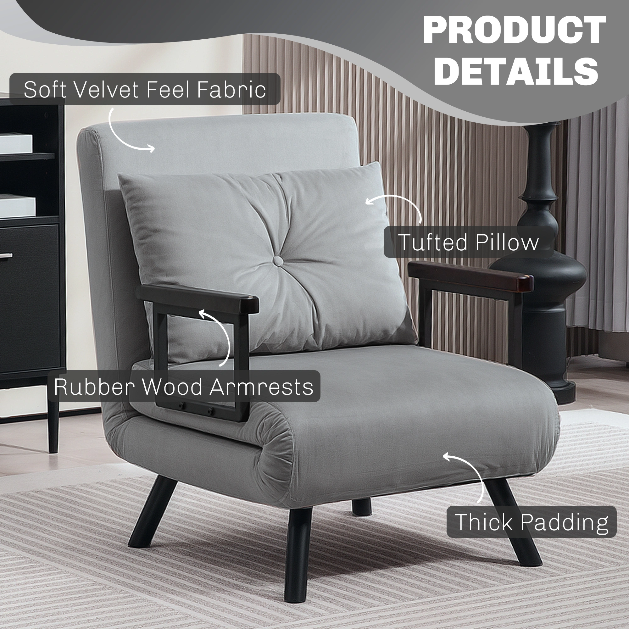 Sofa Chair - Modern Fabric Loveseat 2-Seater Couch with Padded Arms for Living Room Bedroom Apartment view 4