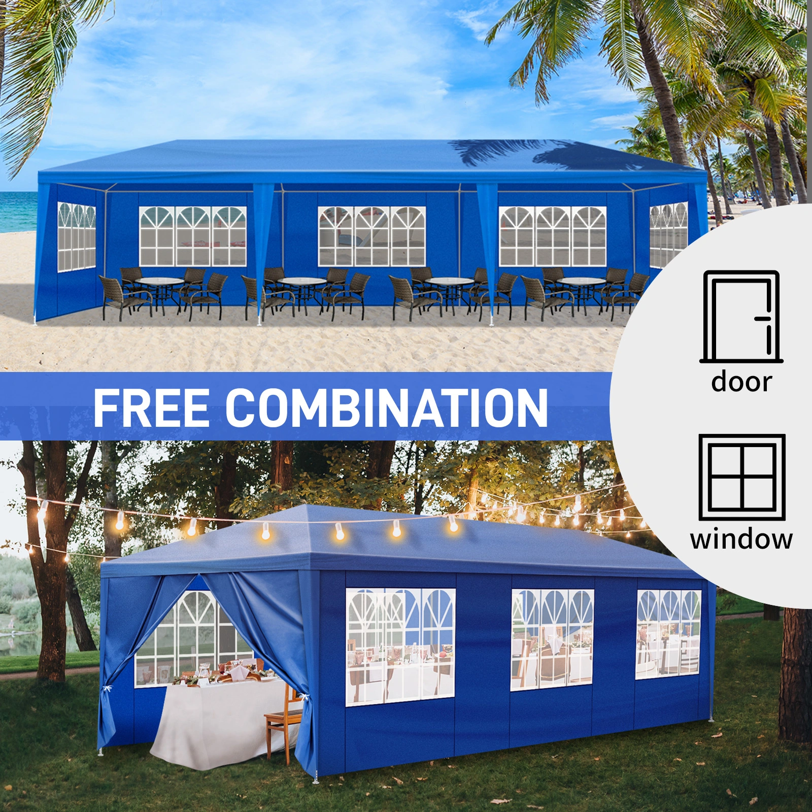 10'x30' Outdoor Party Tent with 8 Removable Sidewalls, Waterproof Canopy Patio Wedding Gazebo, Blue view 13