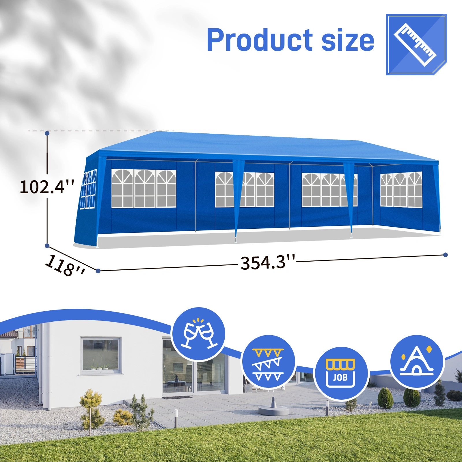 10'x30' Outdoor Party Tent with 8 Removable Sidewalls, Waterproof Canopy Patio Wedding Gazebo, Blue view 14