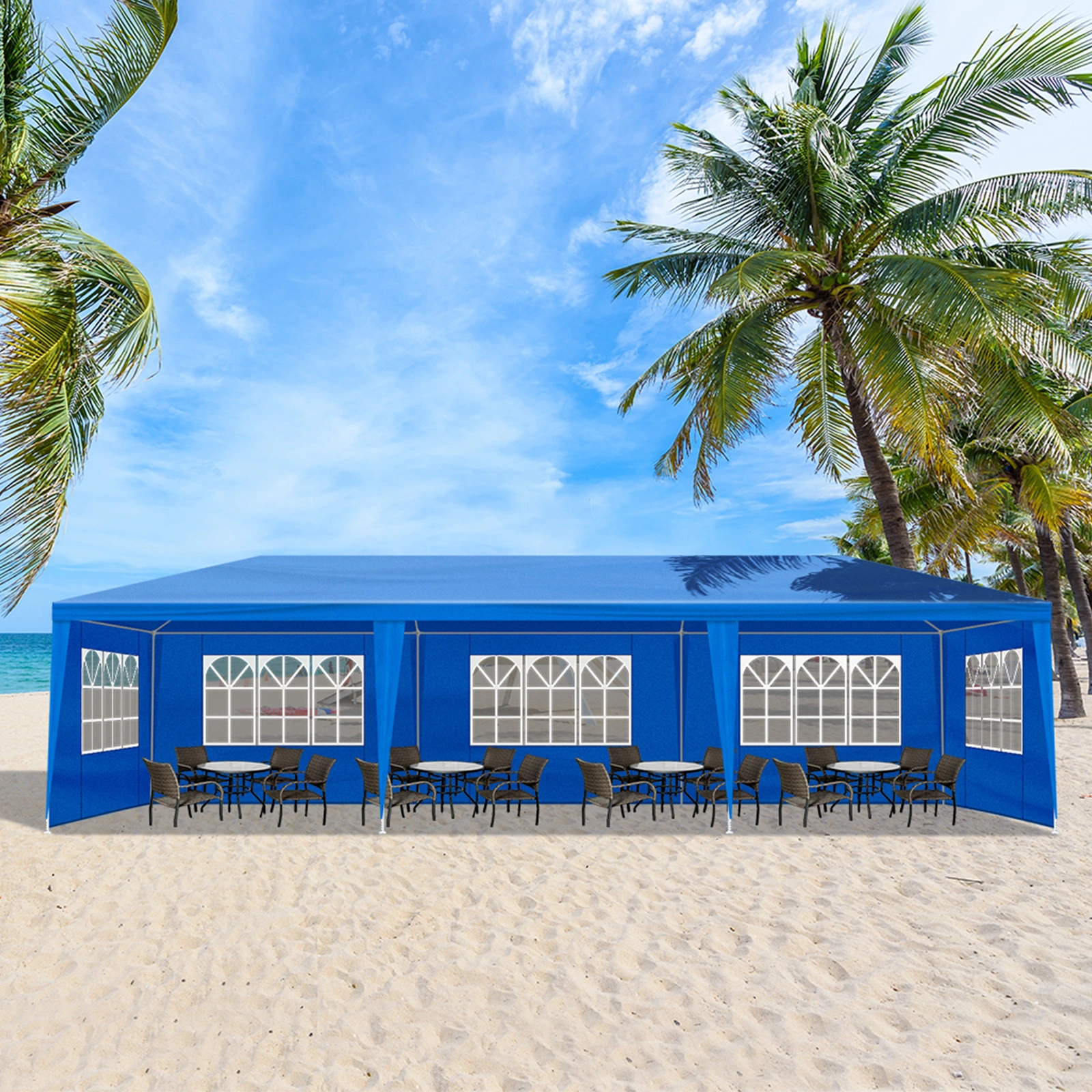 10'x30' Outdoor Party Tent with 8 Removable Sidewalls, Waterproof Canopy Patio Wedding Gazebo, Blue view 15