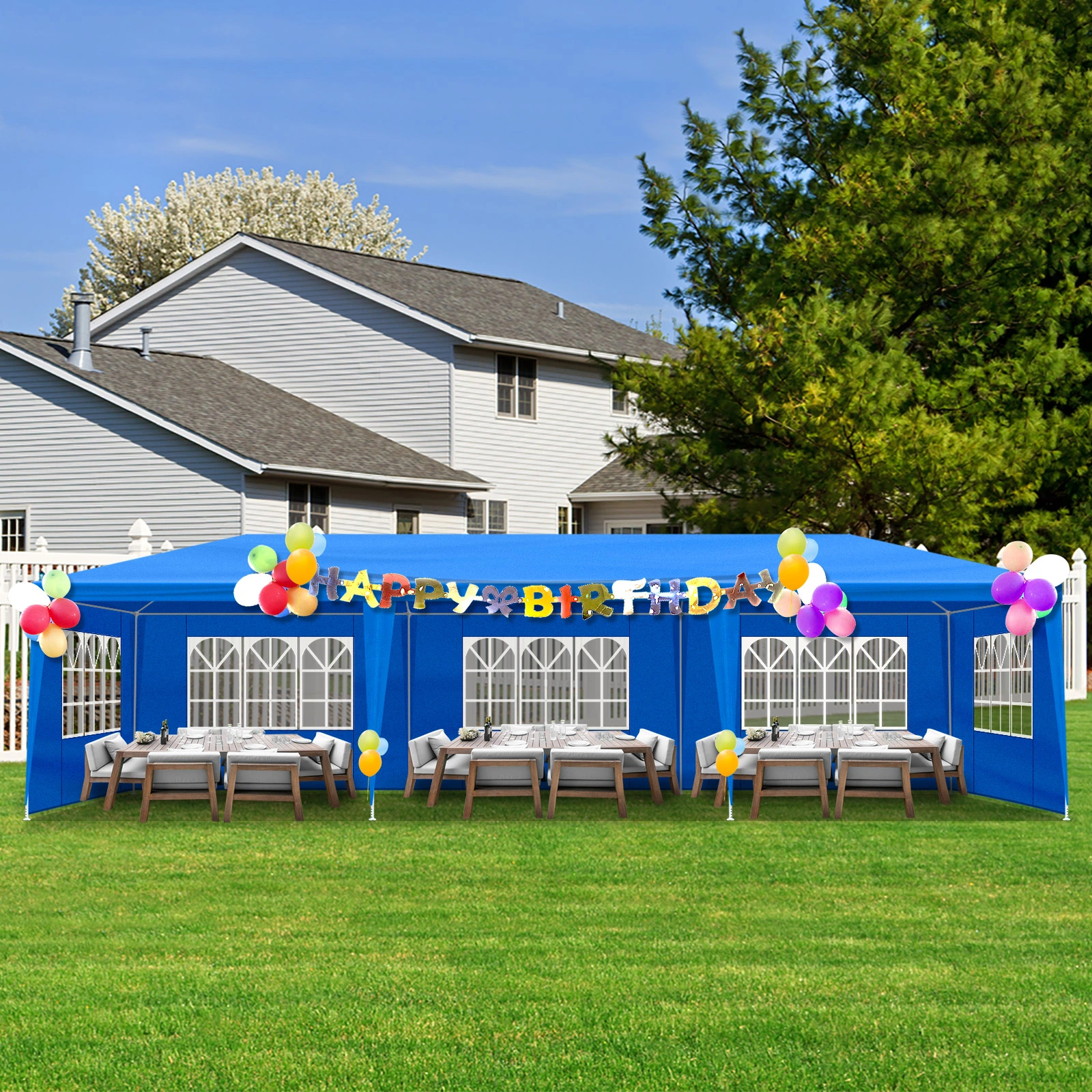 10'x30' Outdoor Party Tent with 8 Removable Sidewalls, Waterproof Canopy Patio Wedding Gazebo, Blue view 19