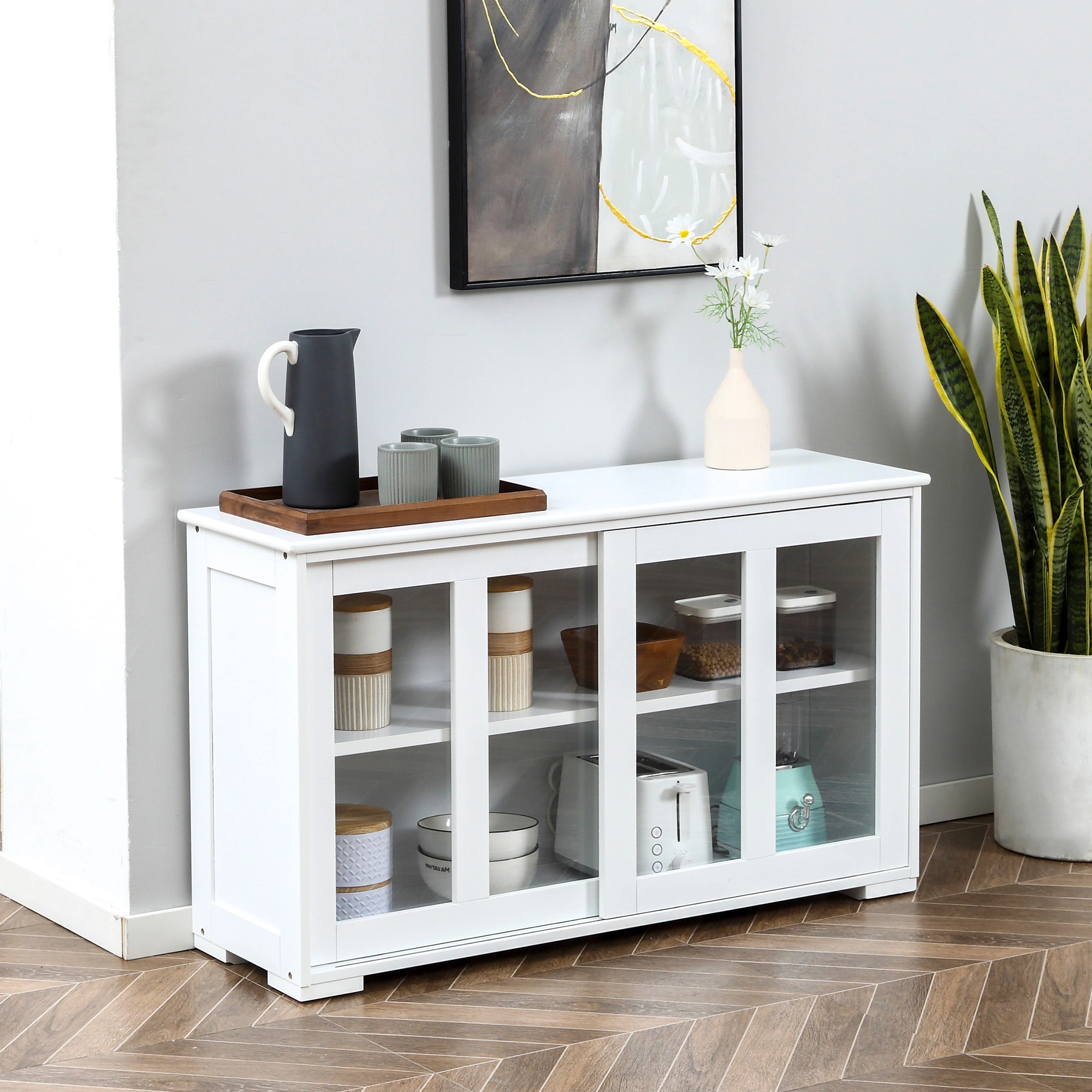 Elegant Kitchen Storage Cabinet, Floor Standing Pantry Cupboard, Multi-Tier Food Organizer Unit