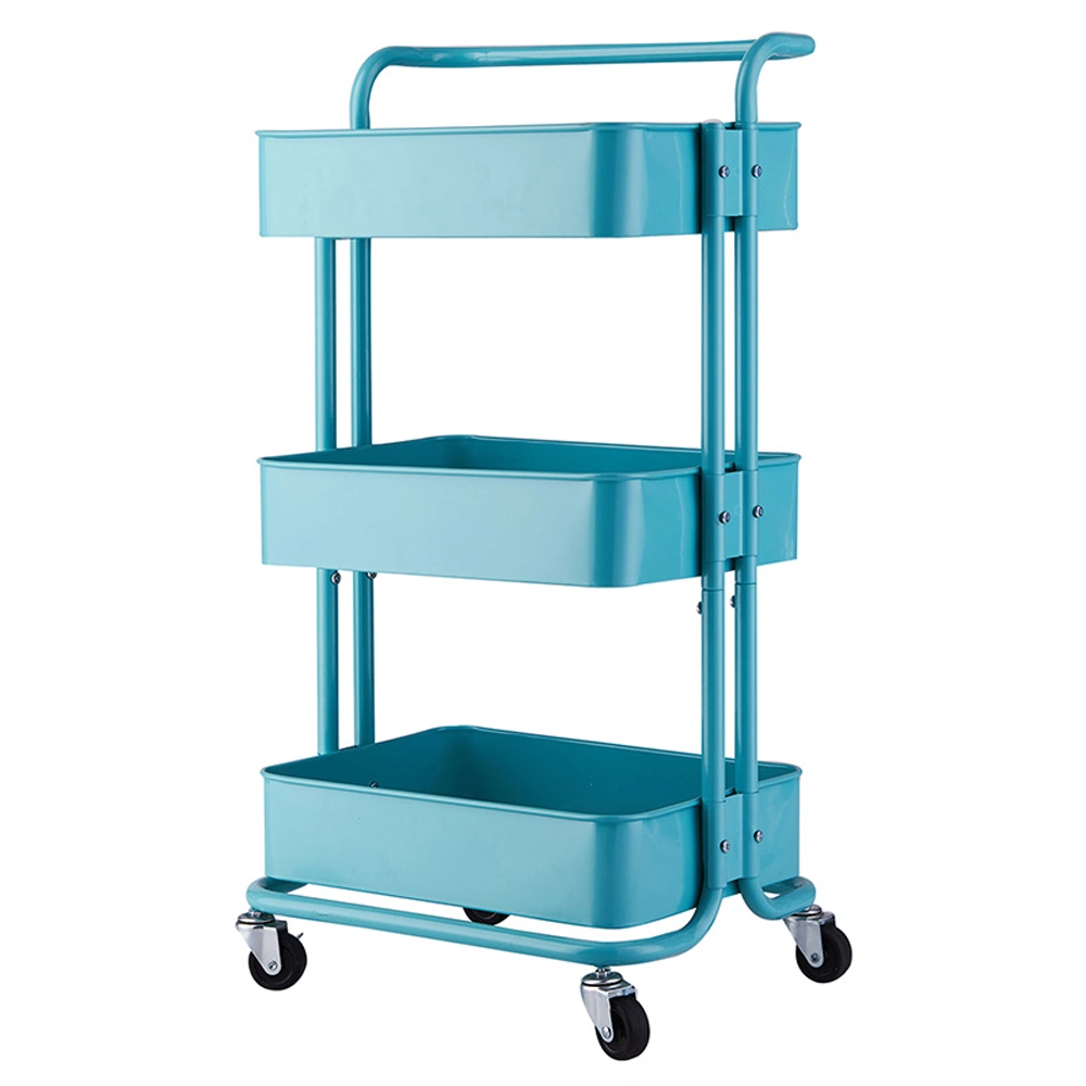 3-Tier Rolling Utility Cart with Handle for Kitchen Home Storage, Turquoise