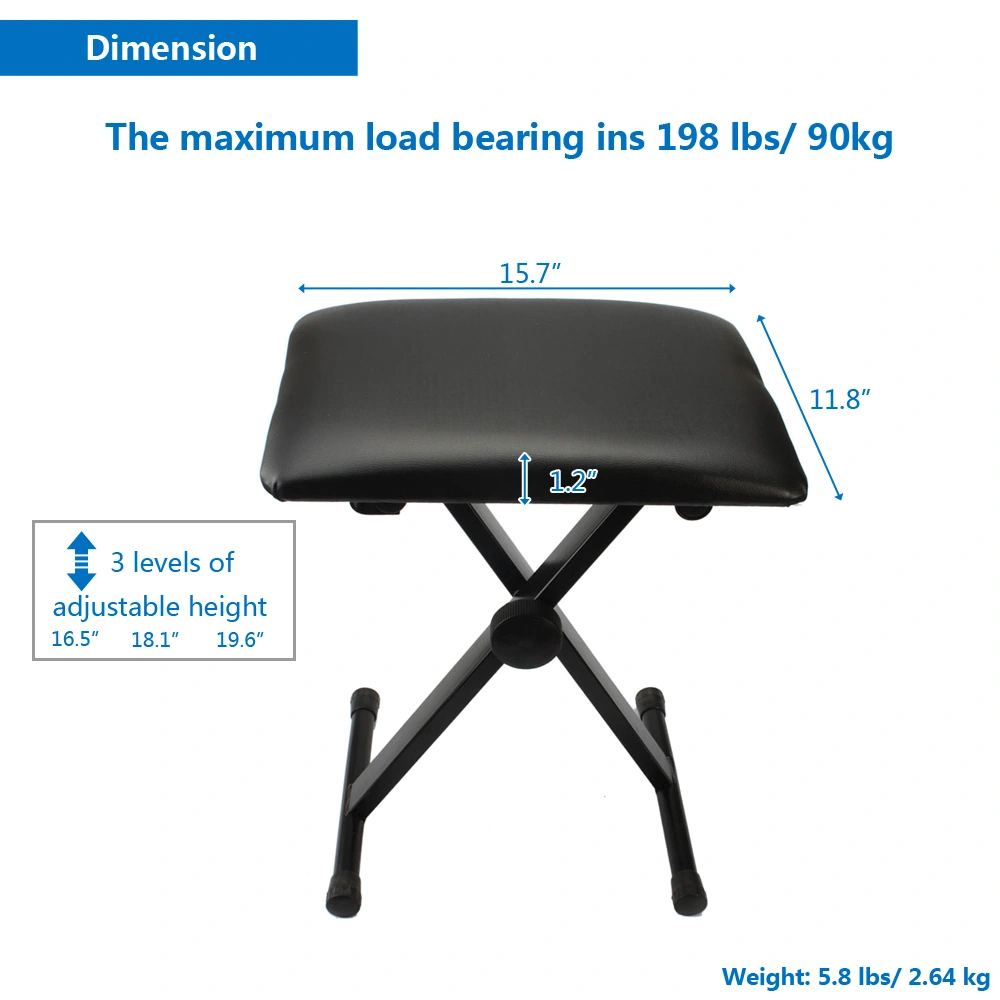 Dual-tube X-Shape Keyboard Stand + Adjustable Folding Piano Bench Stool Seat Black view 10