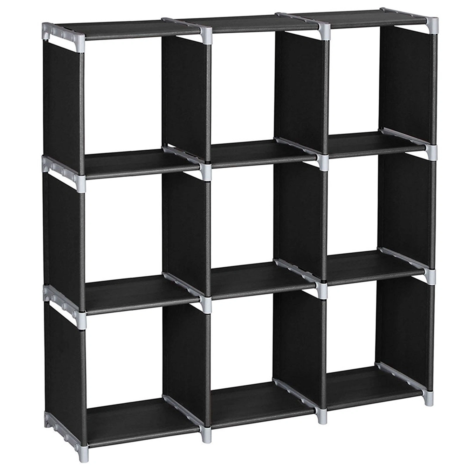 3-Tier 9-Compartment Storage Shelf - Black, Multifunctional Assembled Organizer Rack