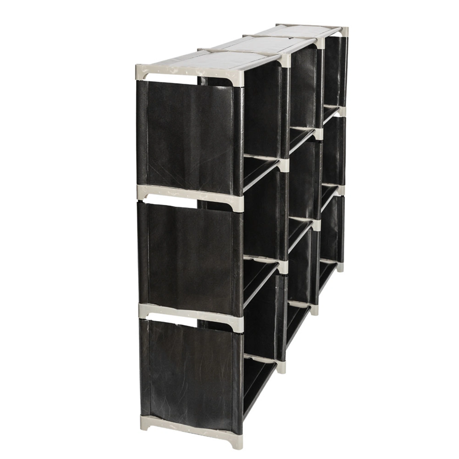 3-Tier 9-Compartment Storage Shelf - Black, Multifunctional Assembled Organizer Rack view 10