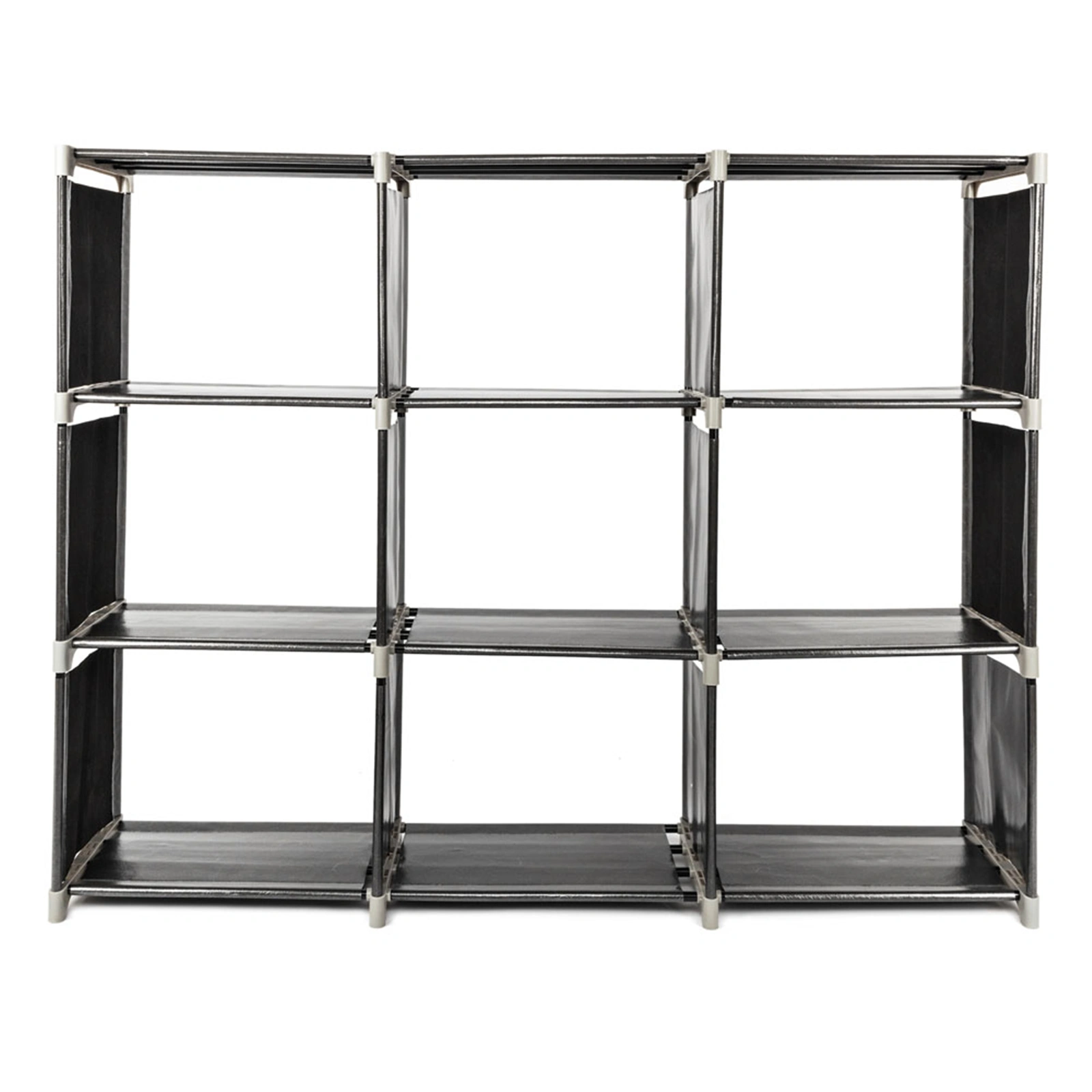 3-Tier 9-Compartment Storage Shelf - Black, Multifunctional Assembled Organizer Rack view 12