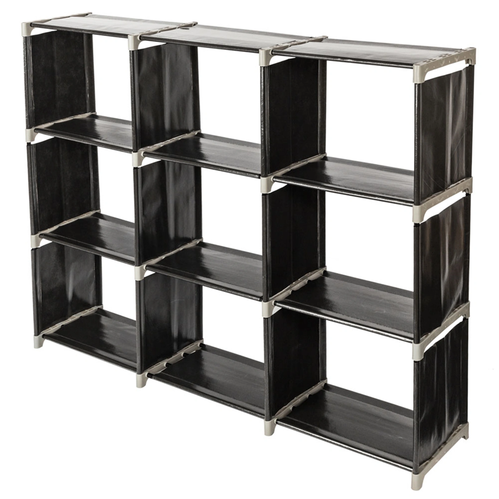 3-Tier 9-Compartment Storage Shelf - Black, Multifunctional Assembled Organizer Rack view 13