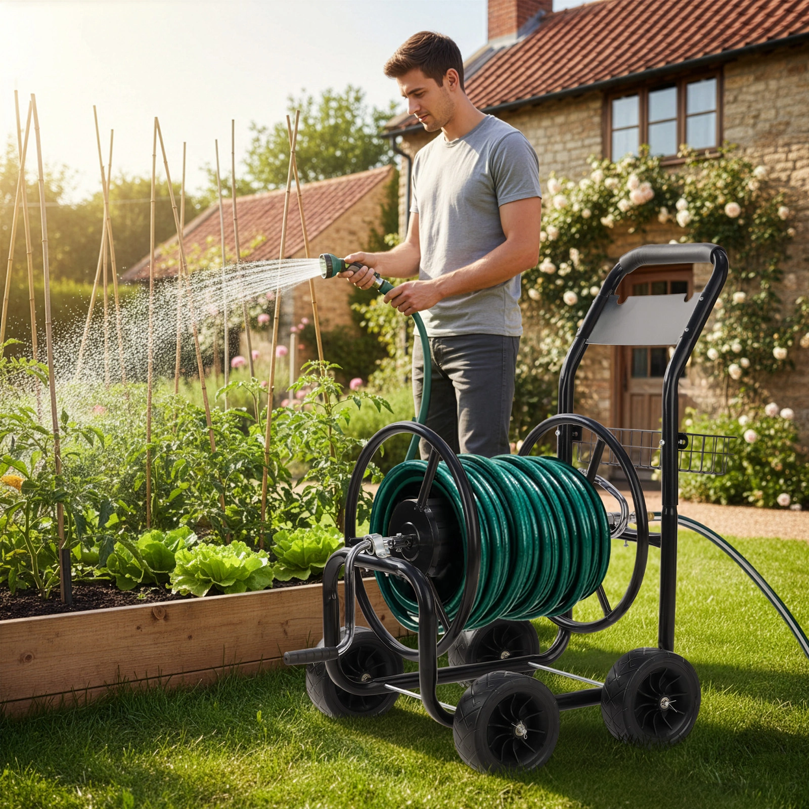 97*53*100cm Black Iron With Green Water Pipe Iron Spokes Water Pipe Truck [Not an inflatable tire] view 11