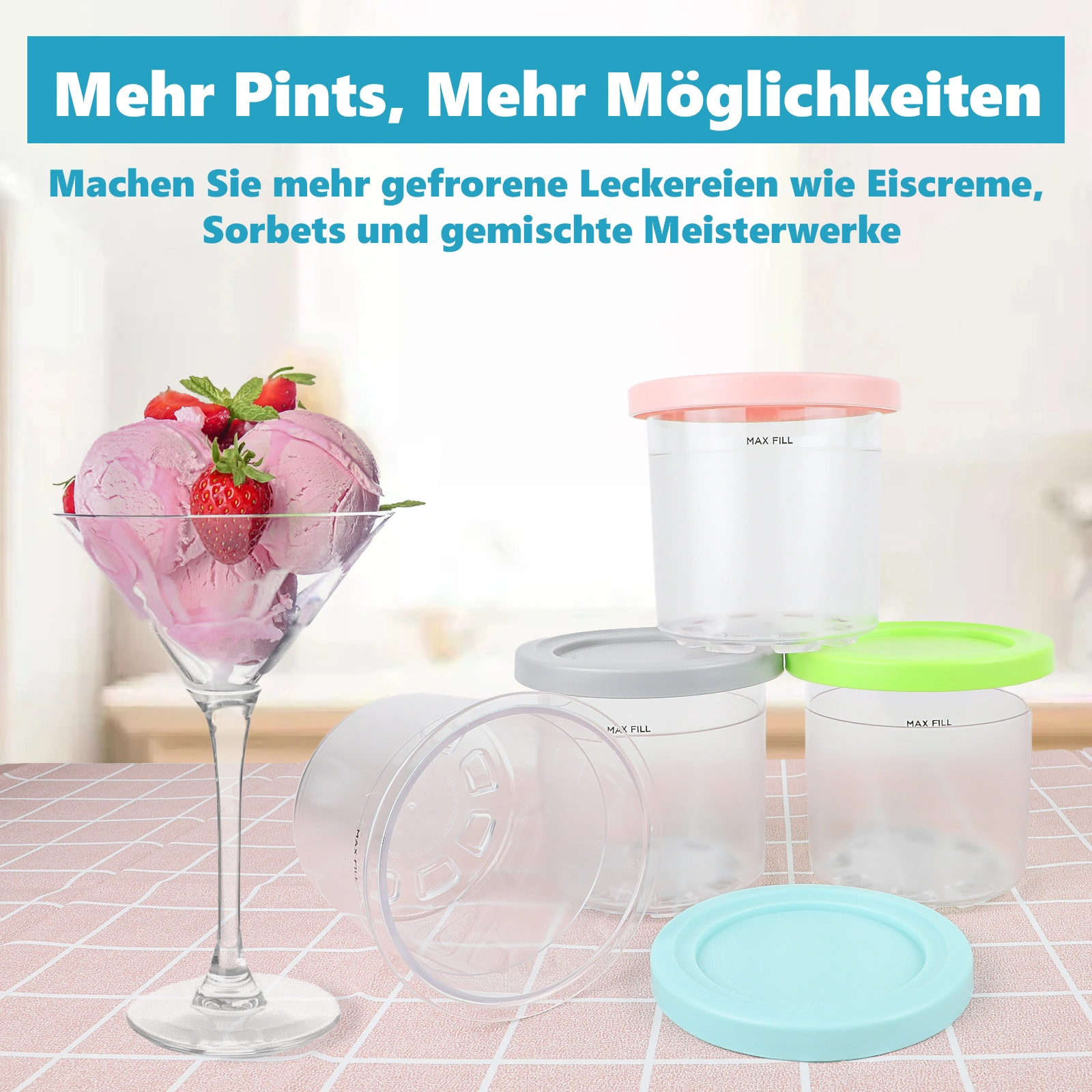 Nepfaivy 4 Pack Ice Cream Bowls Lids Compatible with Ninja Creami NC300EU NC301 NC299AMZ BPA Free Dishwasher Safe
