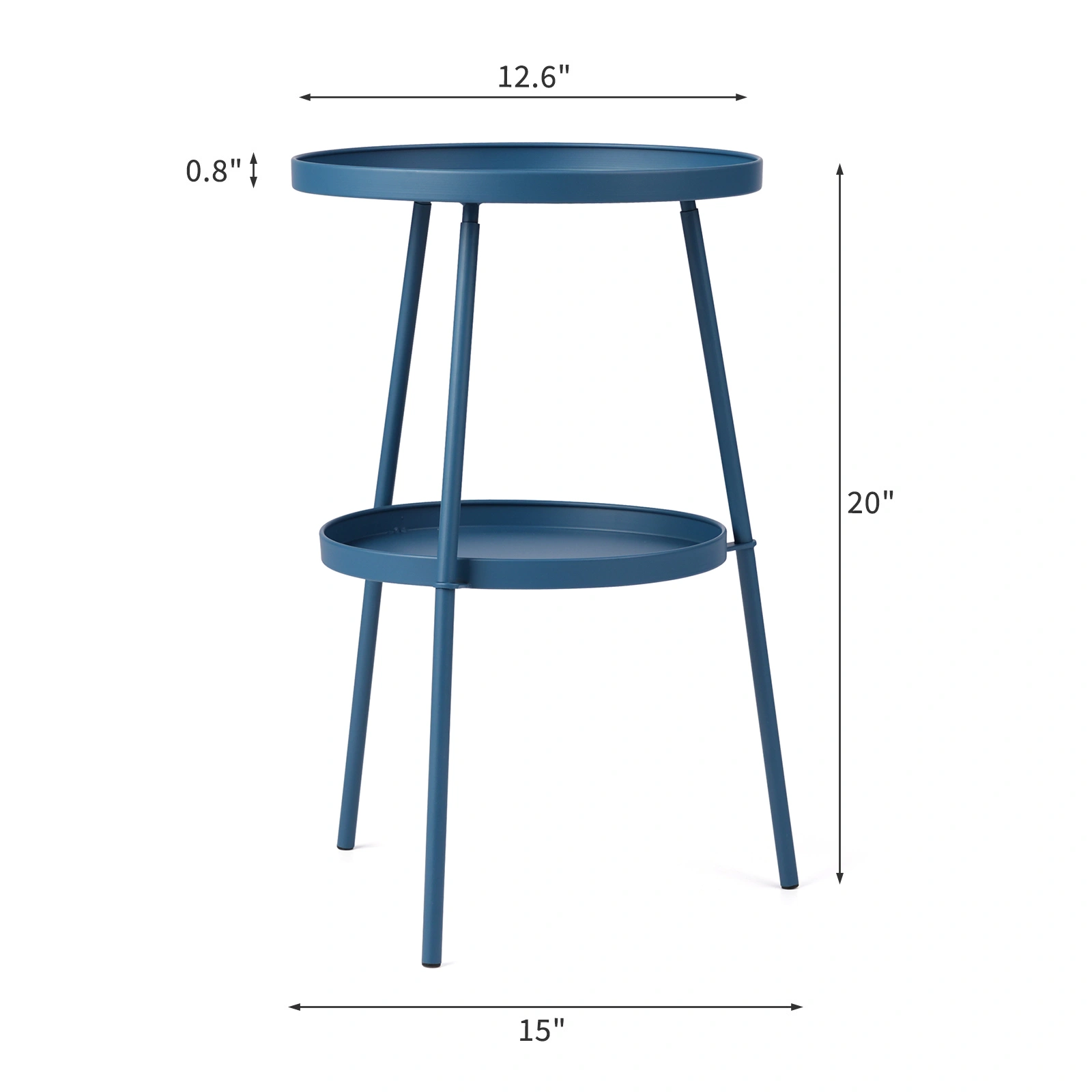 Patio Small Side Table, Round 2 Tier End Table, Metal Round Coffee Table for Indoor Outdoor, Navy Blue view 6
