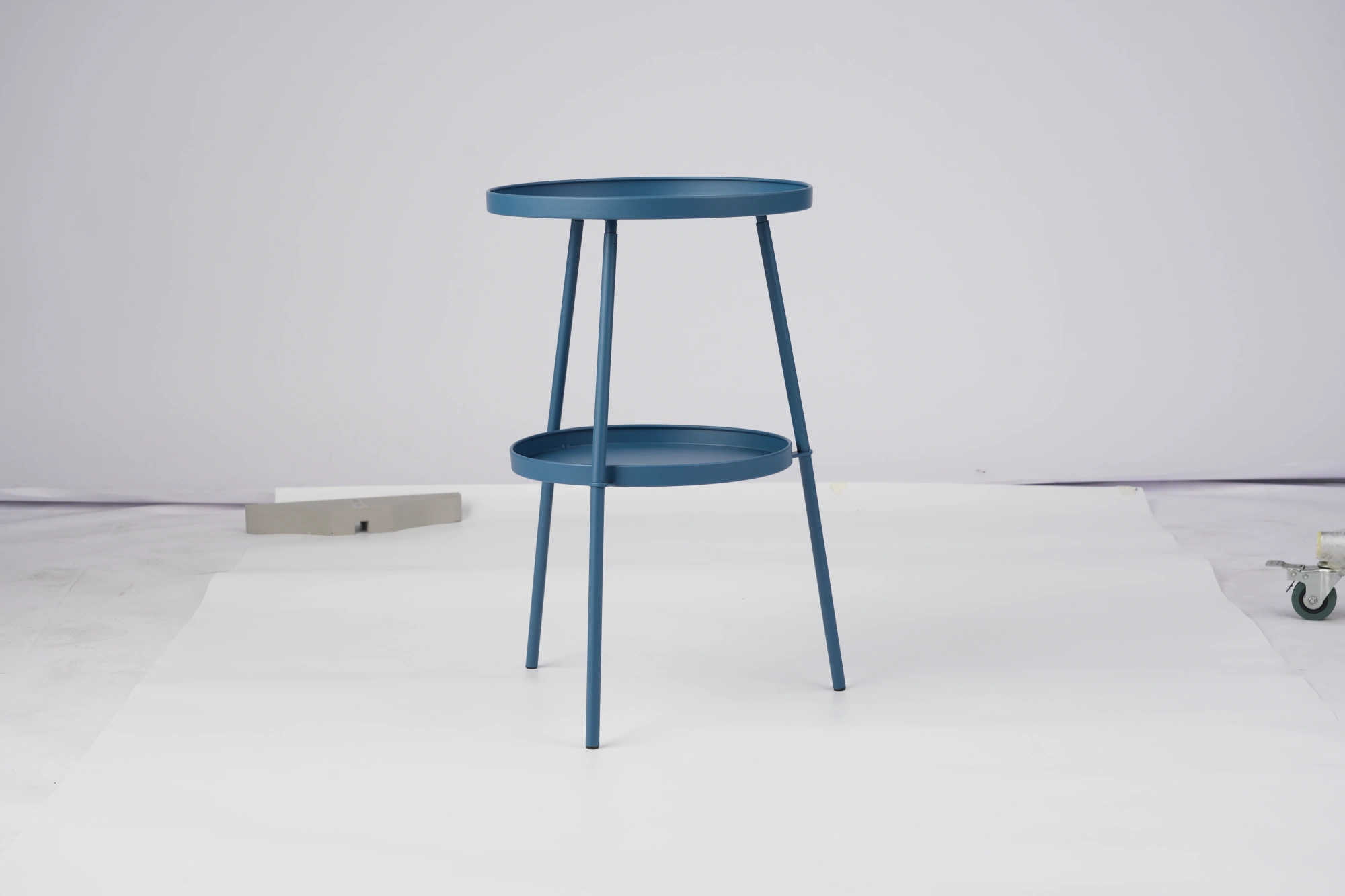 Patio Small Side Table, Round 2 Tier End Table, Metal Round Coffee Table for Indoor Outdoor, Navy Blue view 7