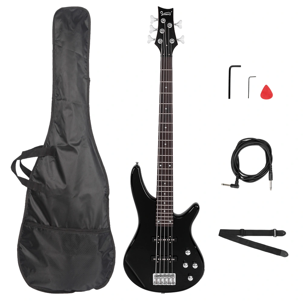 GIB Electric 5 String Bass Guitar Full Size Bag Strap Pick Connector Wrench Tool Black view 16