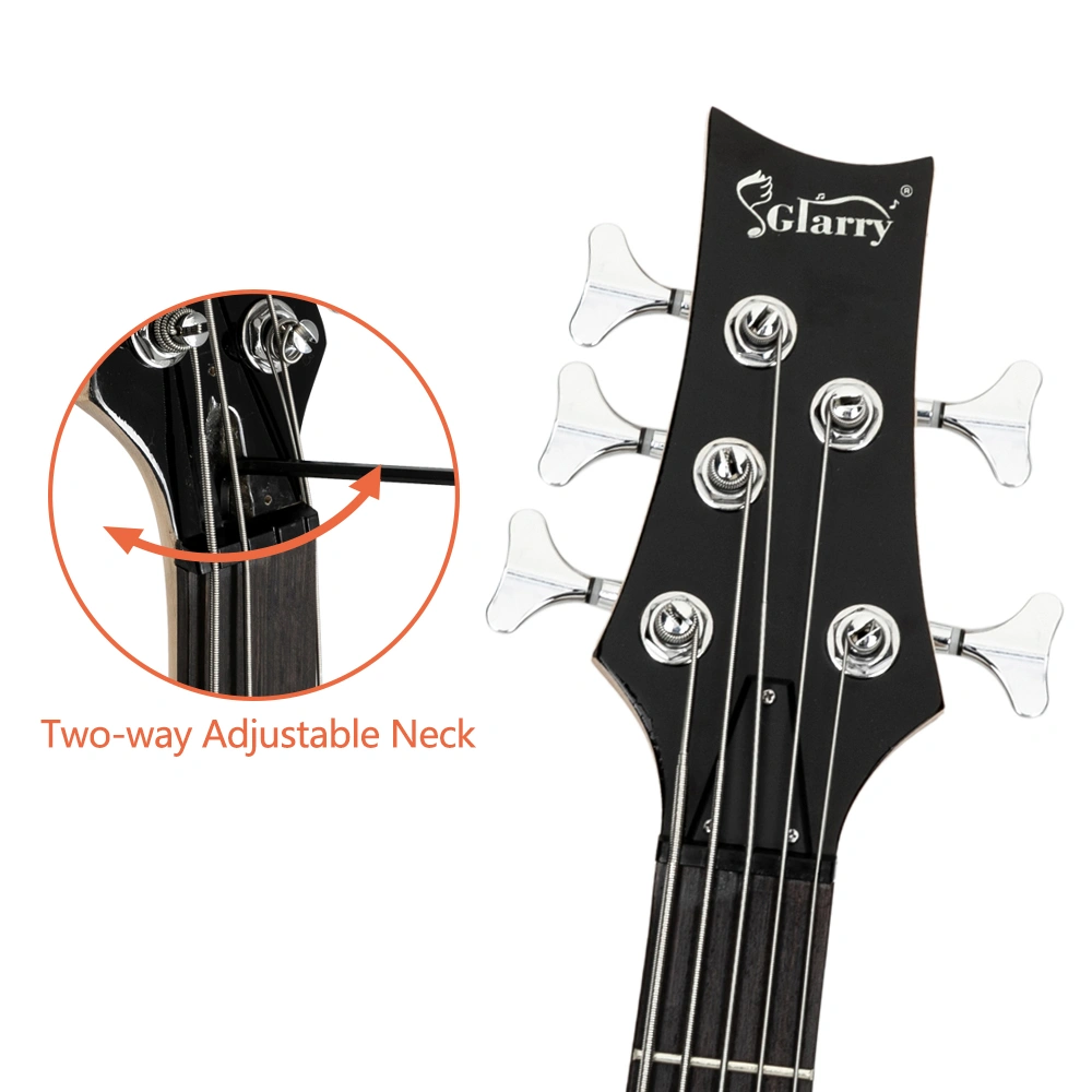 GIB Electric 5 String Bass Guitar Full Size Bag Strap Pick Connector Wrench Tool Black view 19