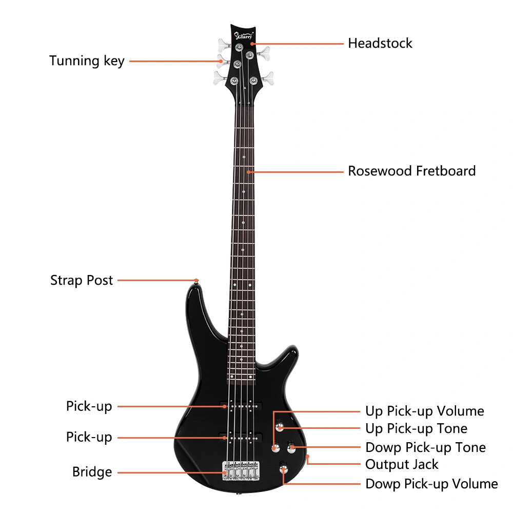 GIB Electric 5 String Bass Guitar Full Size Bag Strap Pick Connector Wrench Tool Black view 9