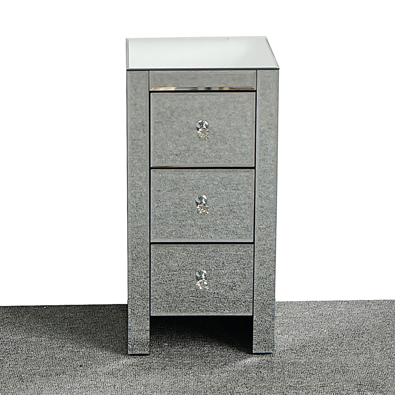 Mirrored Glass Bedside Table with Three Drawers Size S view 10