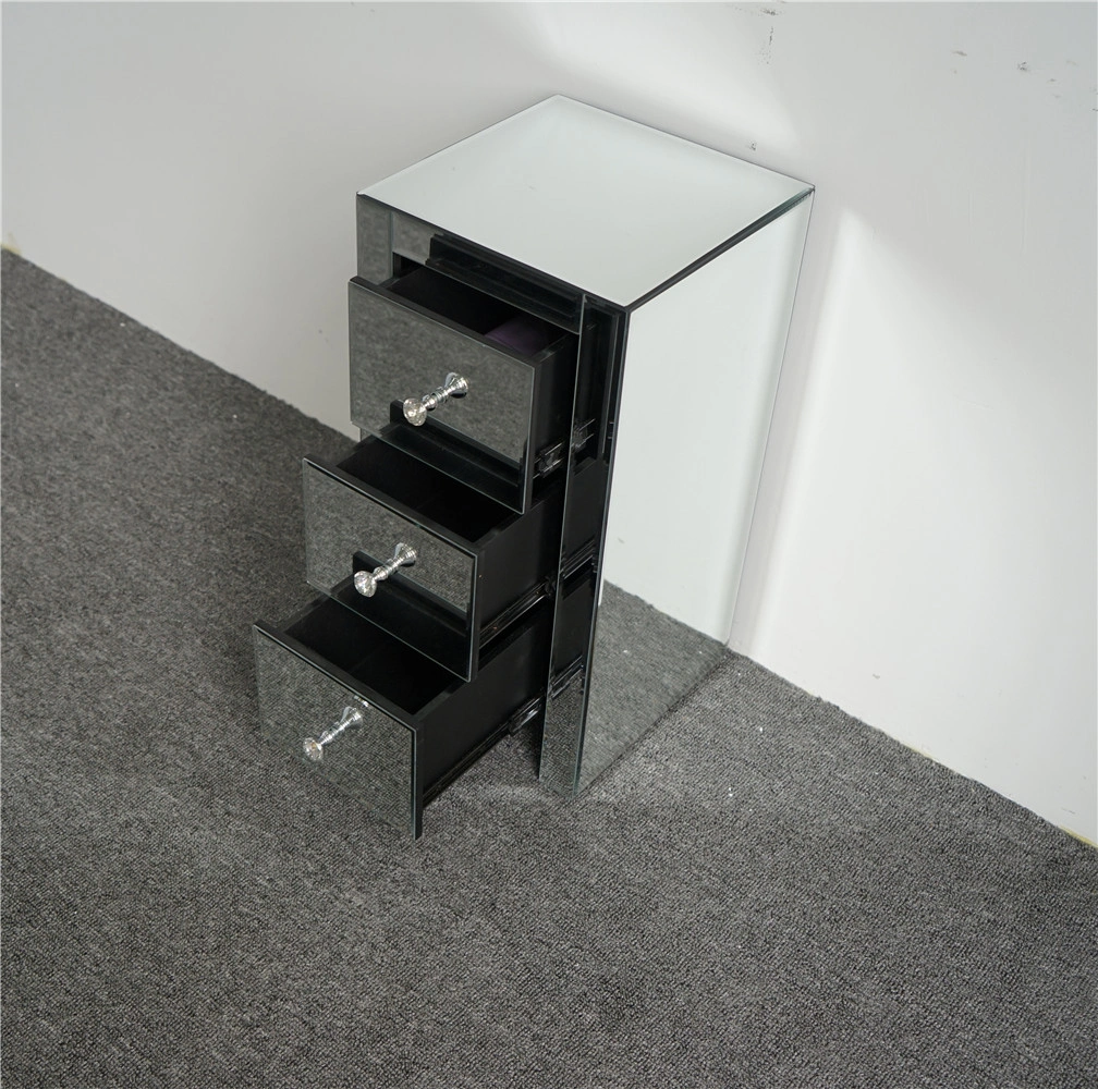 Mirrored Glass Bedside Table with Three Drawers Size S view 11