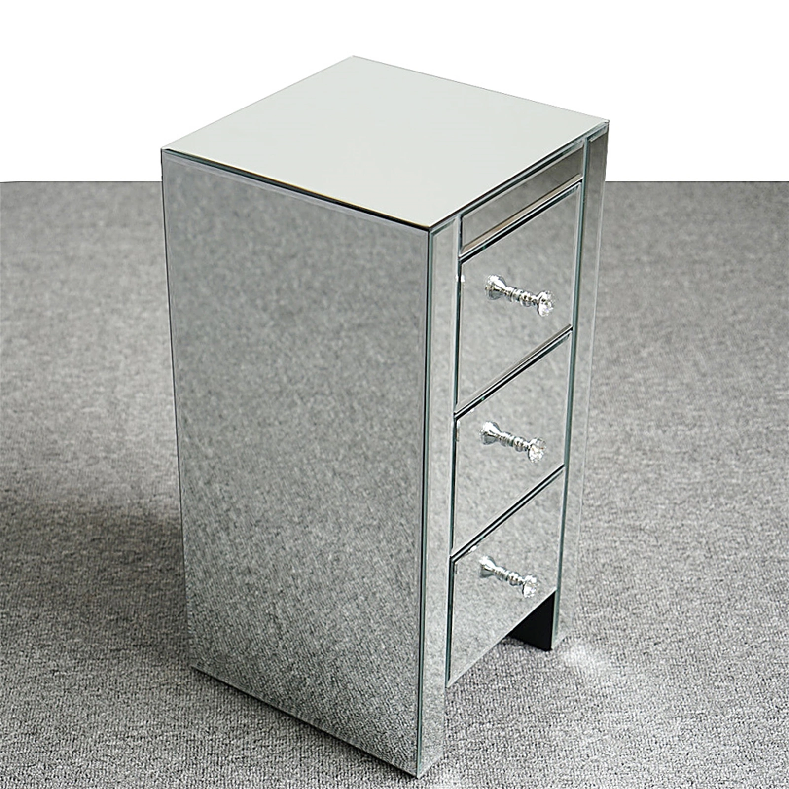 Mirrored Glass Bedside Table with Three Drawers Size S view 12