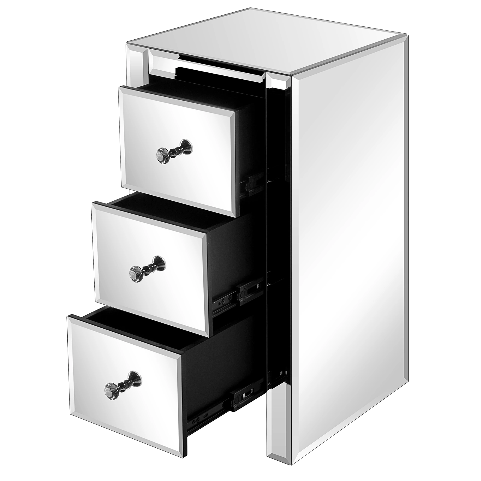 Mirrored Glass Bedside Table with Three Drawers Size S view 24