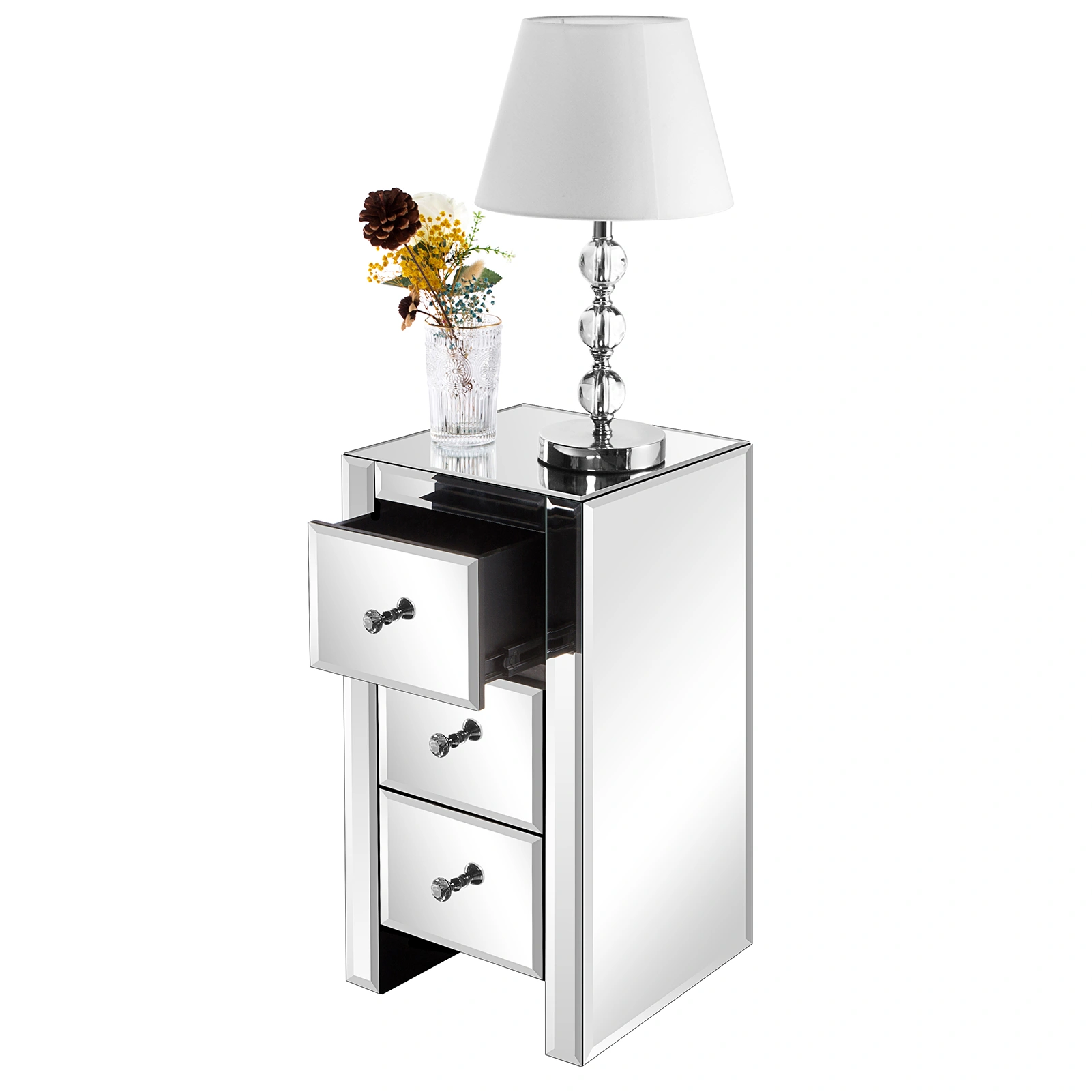 Mirrored Glass Bedside Table with Three Drawers Size S view 25
